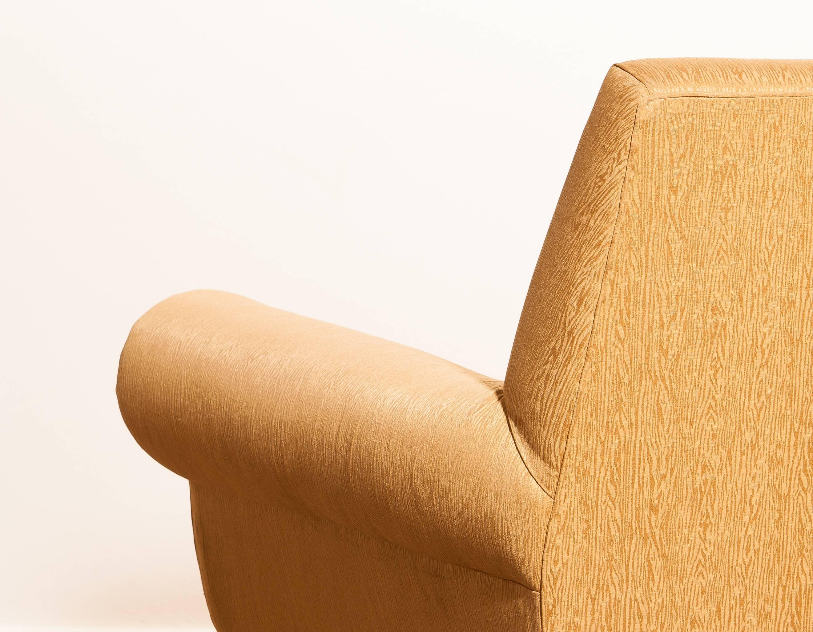 Gigi Radice for Minotti Lounge Chair, Golden Jacquard and Brass Stiletto Legs In Excellent Condition In Silvolde, Gelderland
