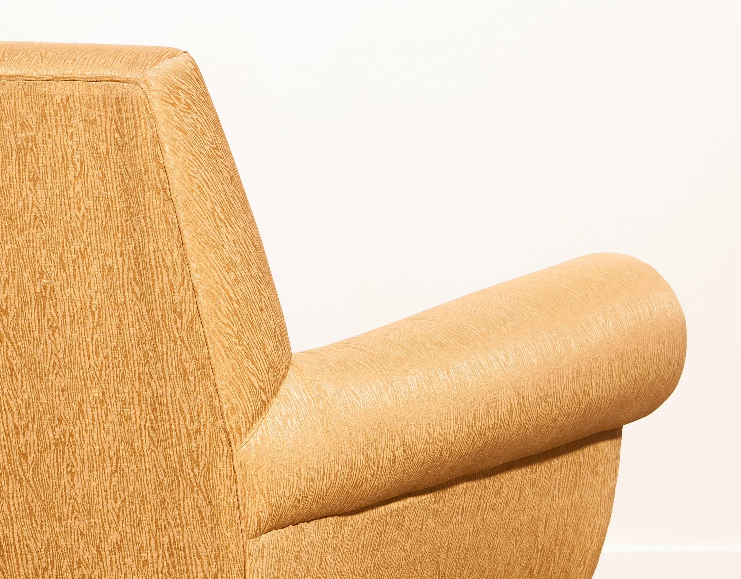 Gigi Radice for Minotti Lounge Chair, Golden Jacquard and Brass Stiletto Legs 1