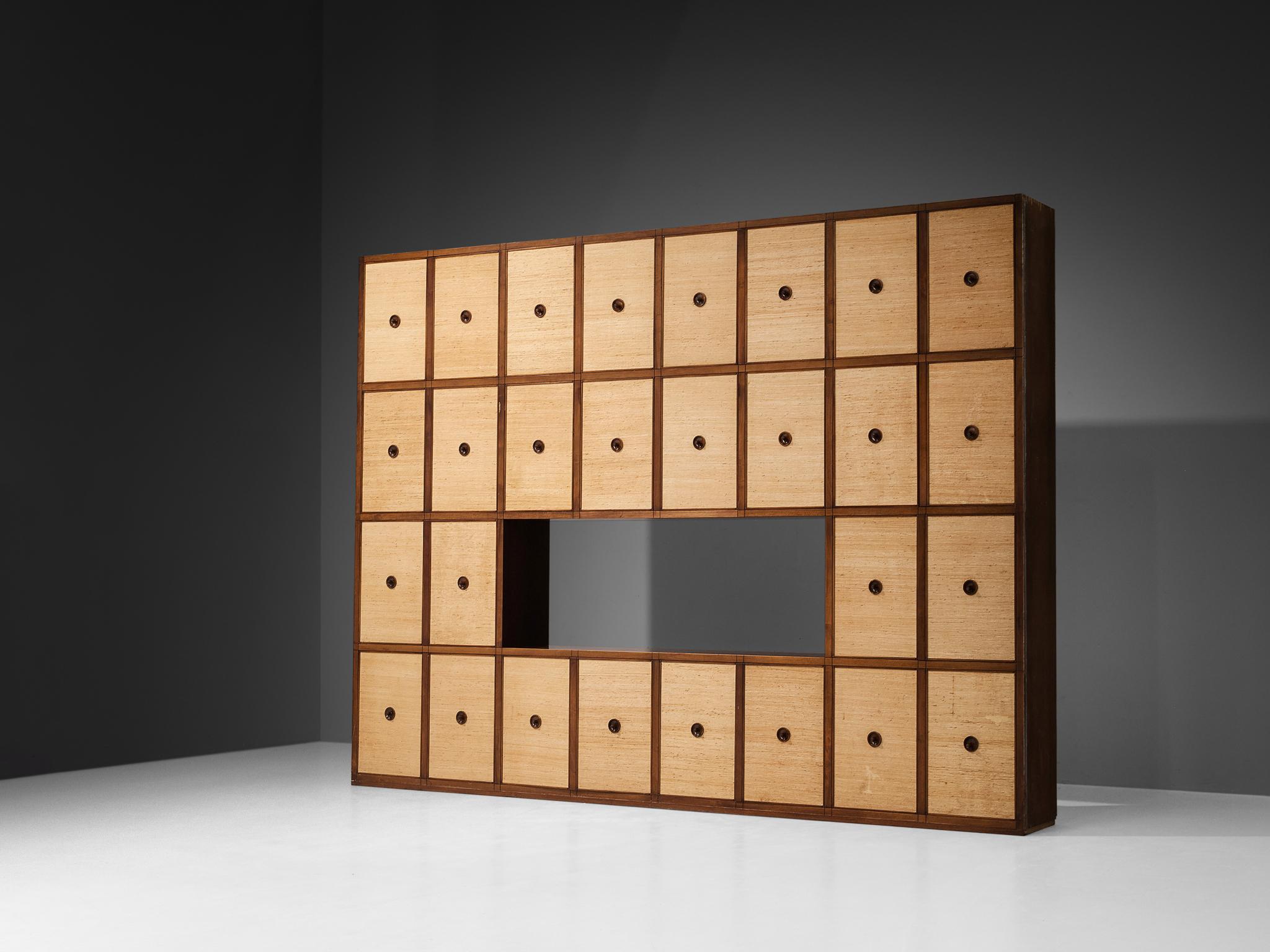 Italian Gigi Radice for Studio Gino Colombo Unique Wall Unit in Walnut and Seagrass For Sale