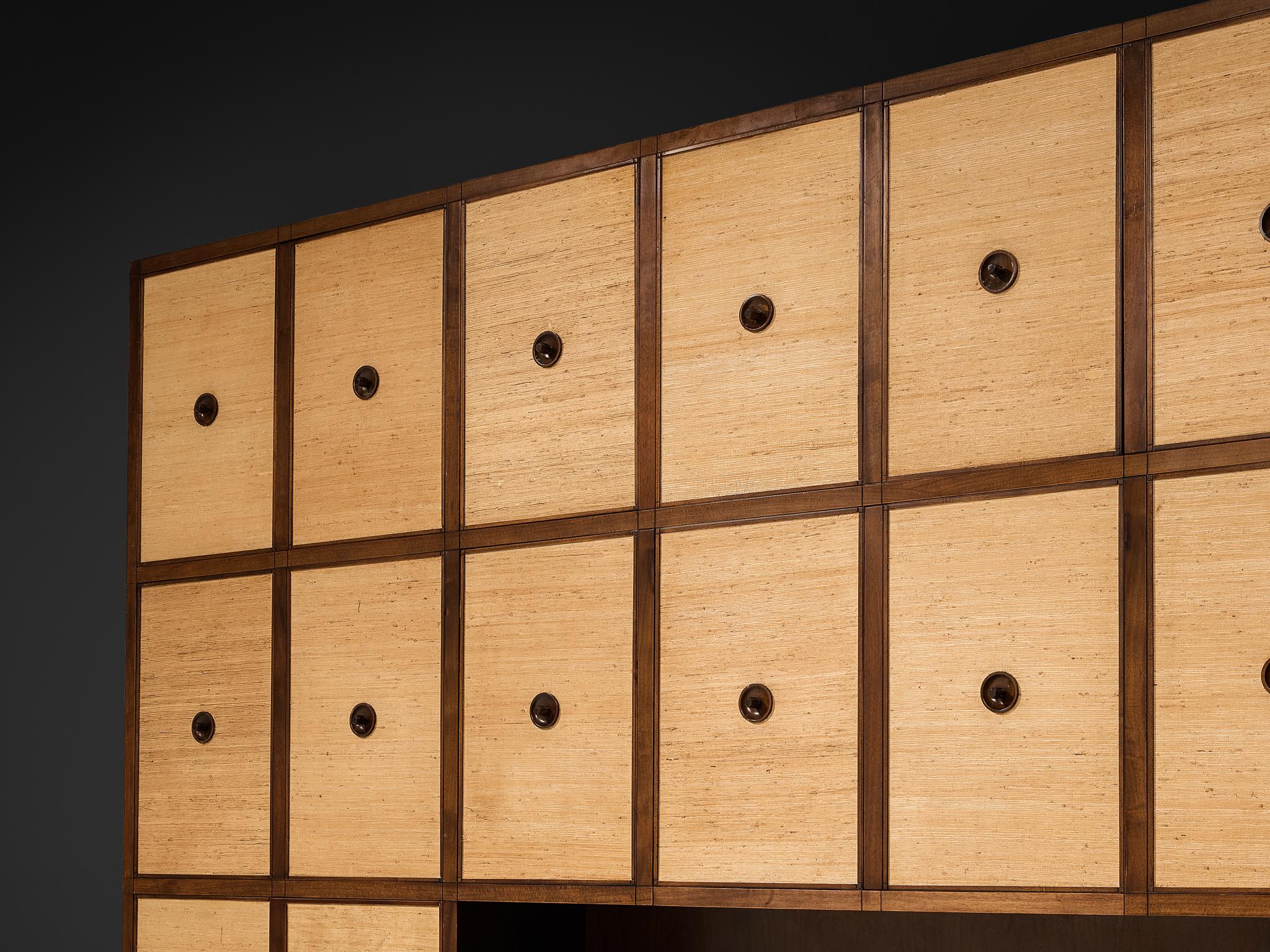 Mid-20th Century Gigi Radice for Studio Gino Colombo Unique Wall Unit in Walnut and Seagrass For Sale