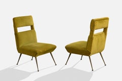 Gigi Radice, Lounge Chairs, Velvet, Brass, Italy, 1950s