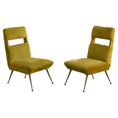 Gigi Radice, Lounge Chairs, Velvet, Brass, Italy, 1950s