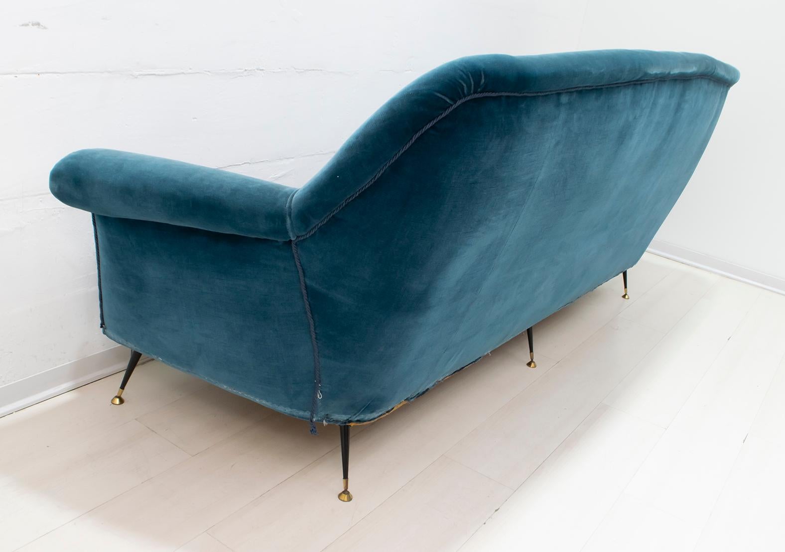 Brass Gigi Radice Mid-Century Modern Italian Sofa for Minotti, 1950s For Sale