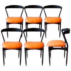 Gigi Radice Midcentury Modern Black Orange Chairs, Italy, 1950