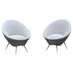 Gigi Radice per Lenzi Coppia di Poltrone in Tessuto Bianco, Italia 1950s