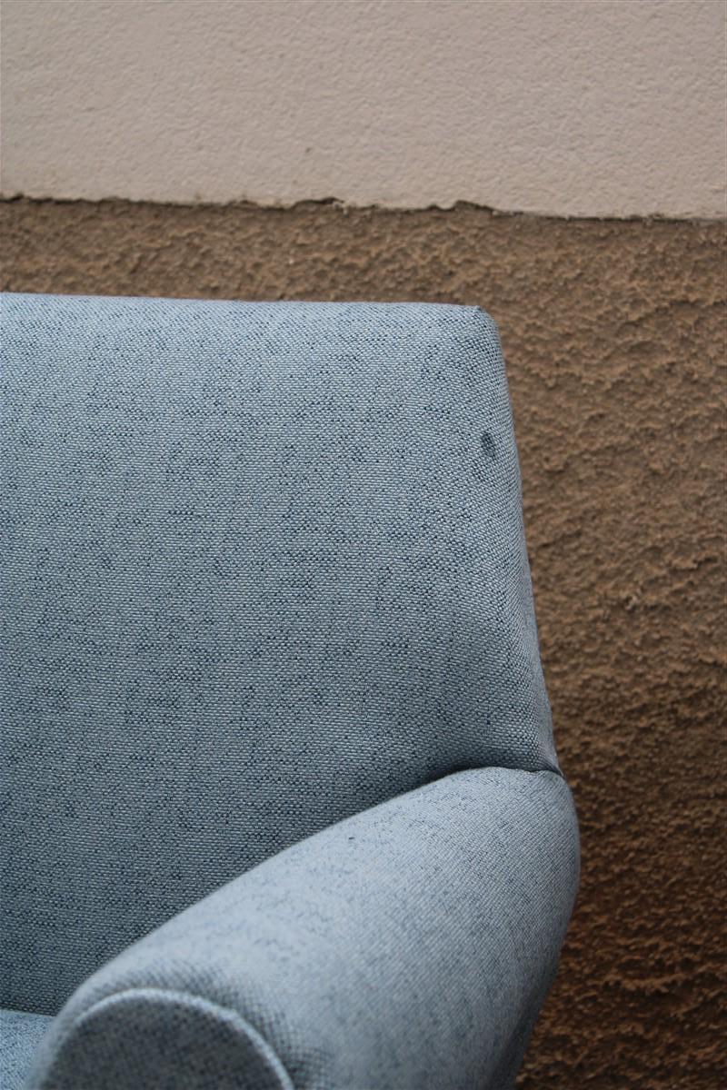 Gigi Radice per Minotti Mid-century Pair Armchairs Blu Fabric Brass Feet  9