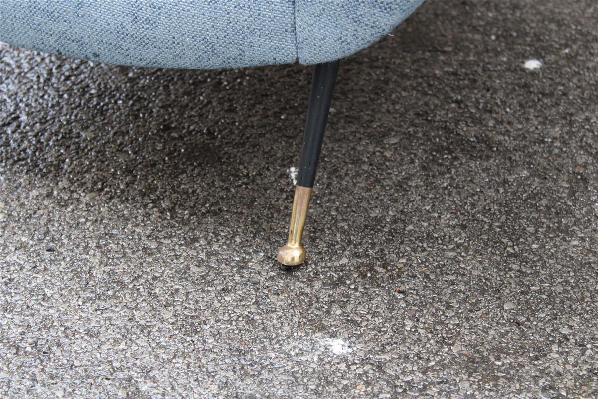 Gigi Radice per Minotti Mid-century Pair Armchairs Blu Fabric Brass Feet  3