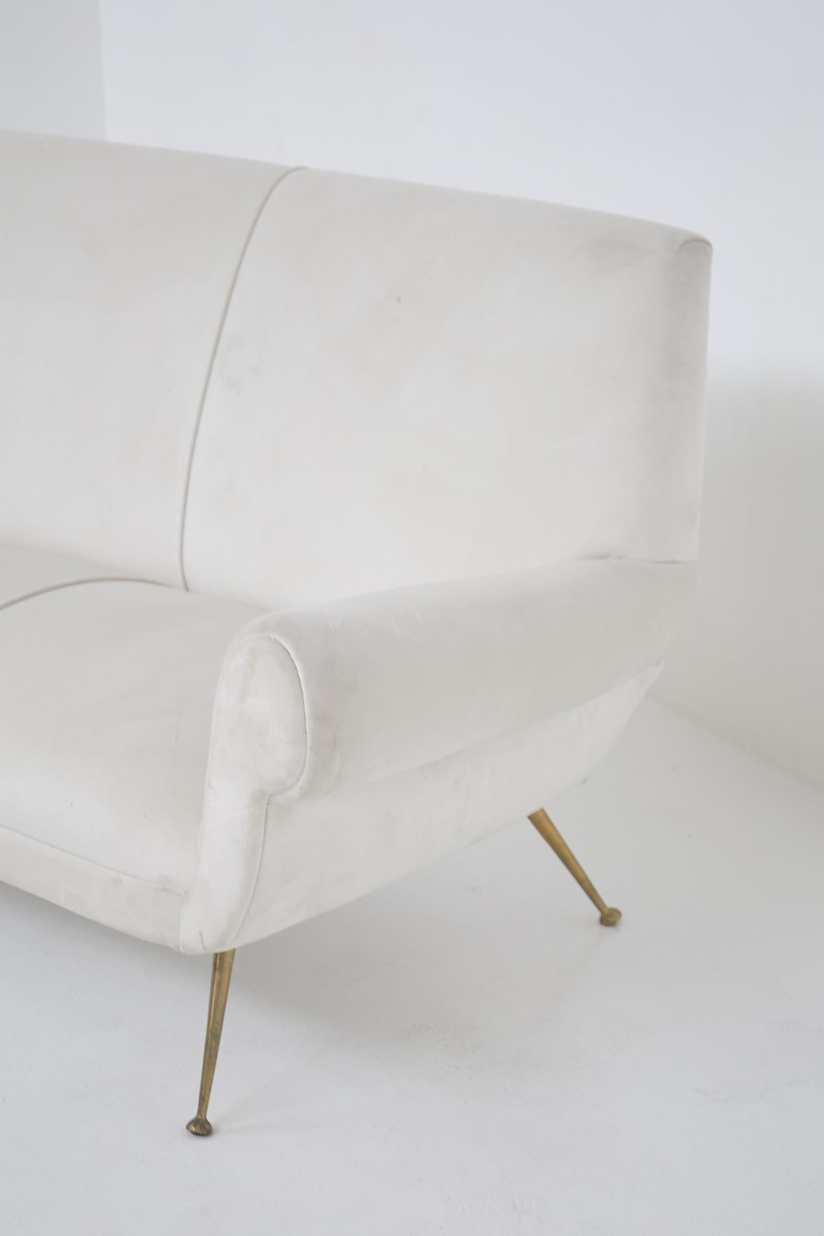 Italian Gigi Radice Vintage Sofa in White Velvet