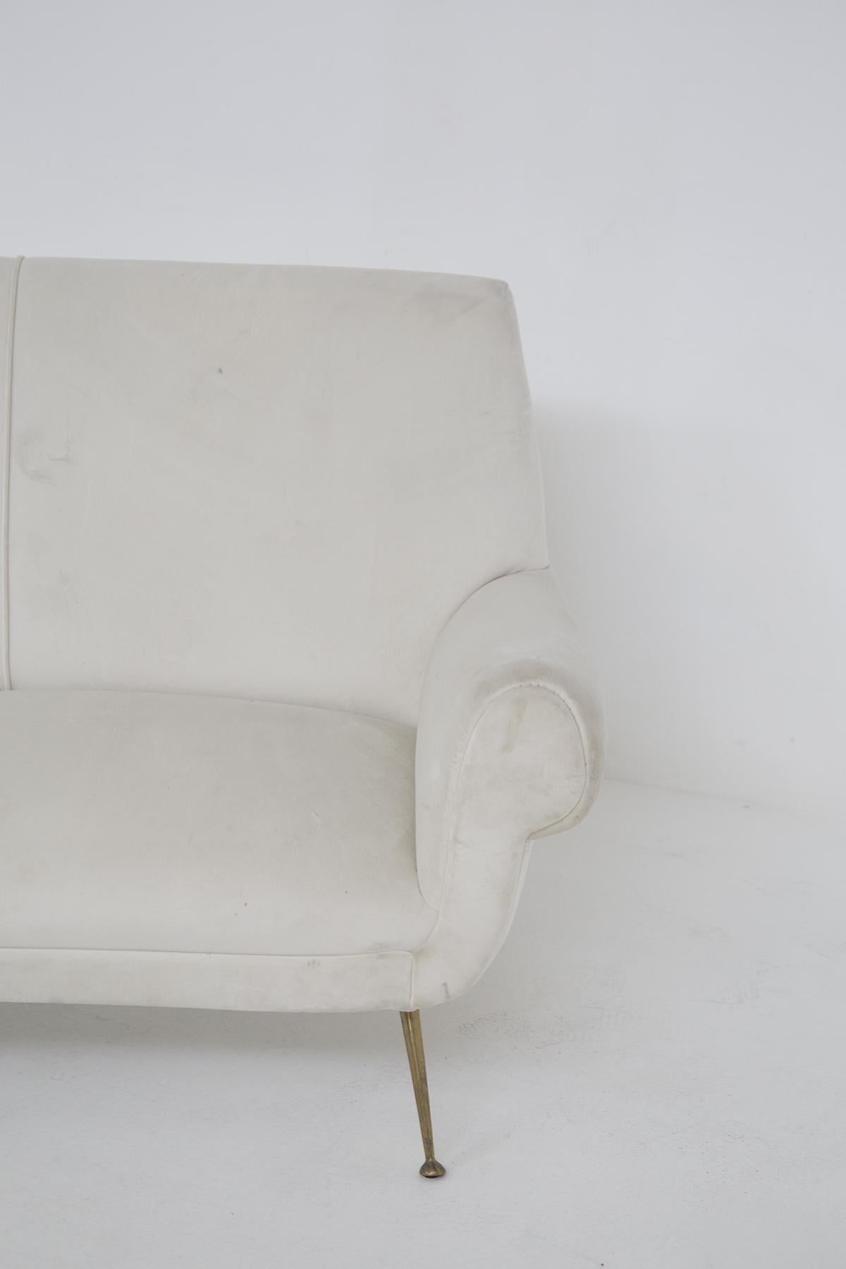 Brass Gigi Radice Vintage Sofa in White Velvet