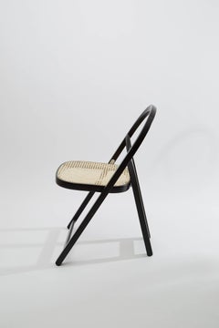 Gigi Sabadin Crassevig Arca Folding Chair in Black Wood and Natural Rattan, 1974