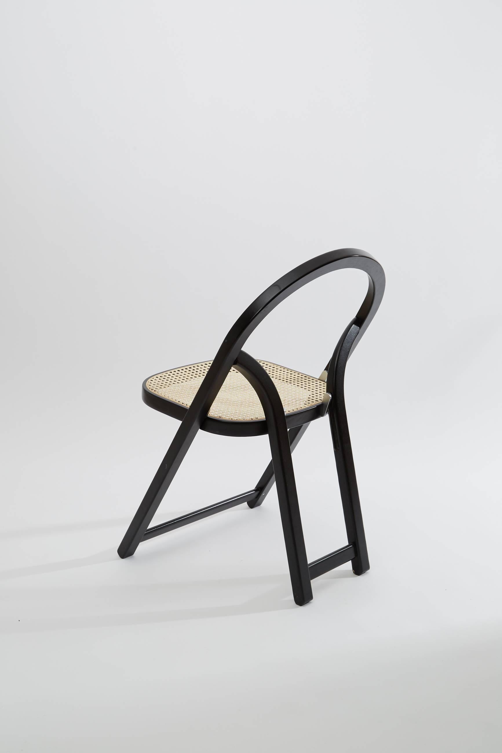 Mid-Century Modern Gigi Sabadin Crassevig Arca Folding Chair in Black Wood and Natural Rattan, 1974 For Sale