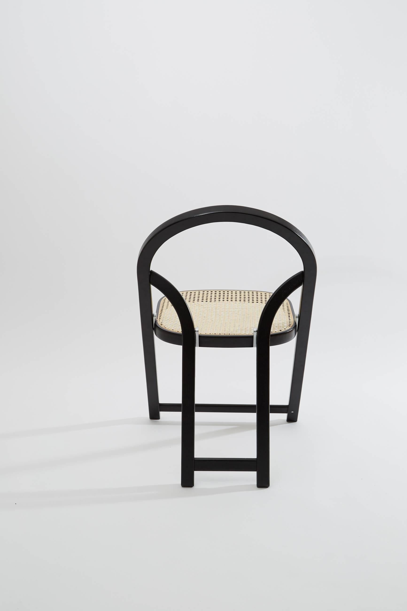 Italian Gigi Sabadin Crassevig Arca Folding Chair in Black Wood and Natural Rattan, 1974 For Sale