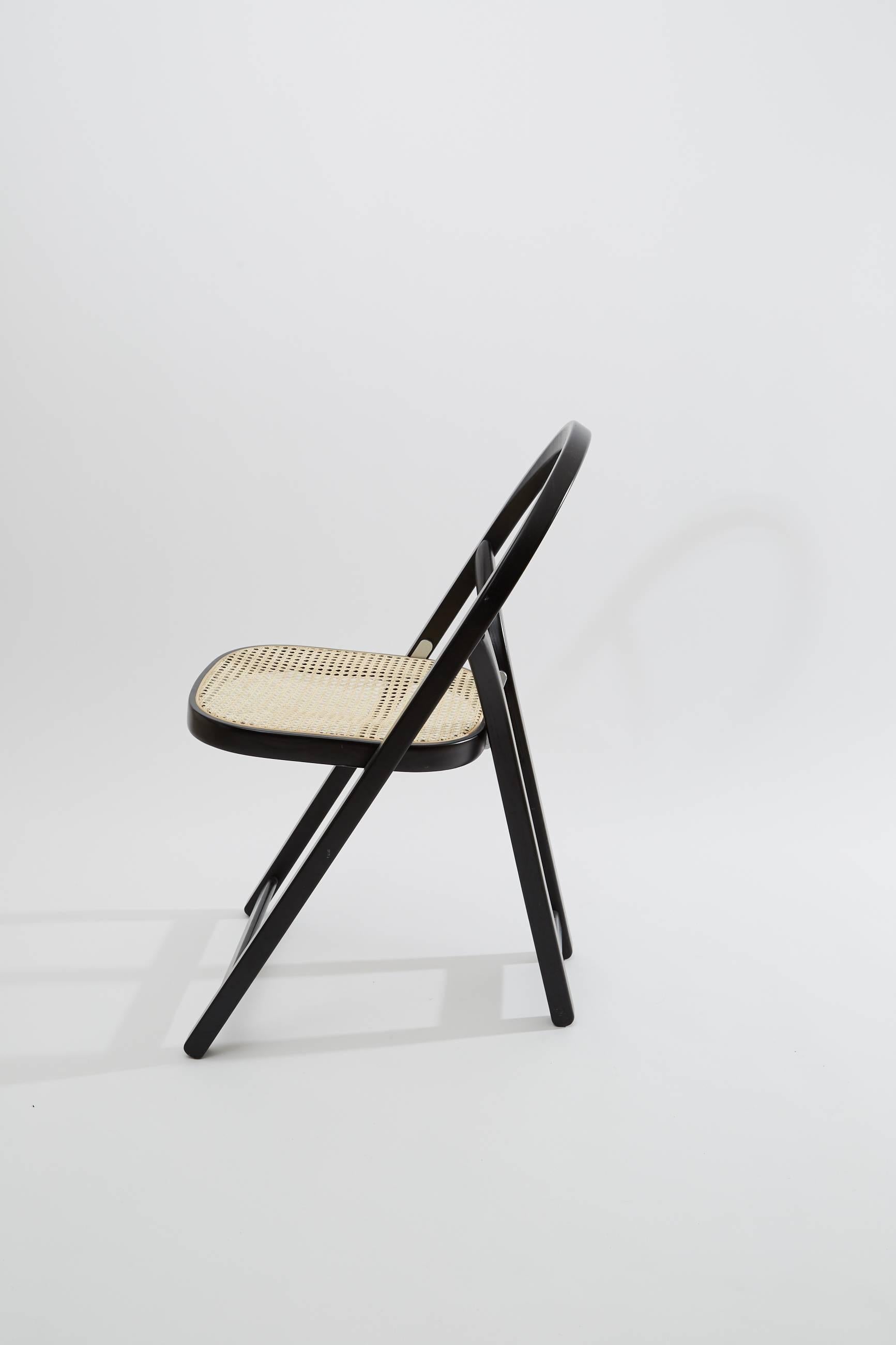 Gigi Sabadin Crassevig Arca Folding Chair in Black Wood and Natural Rattan, 1974 In Excellent Condition For Sale In Paris, FR