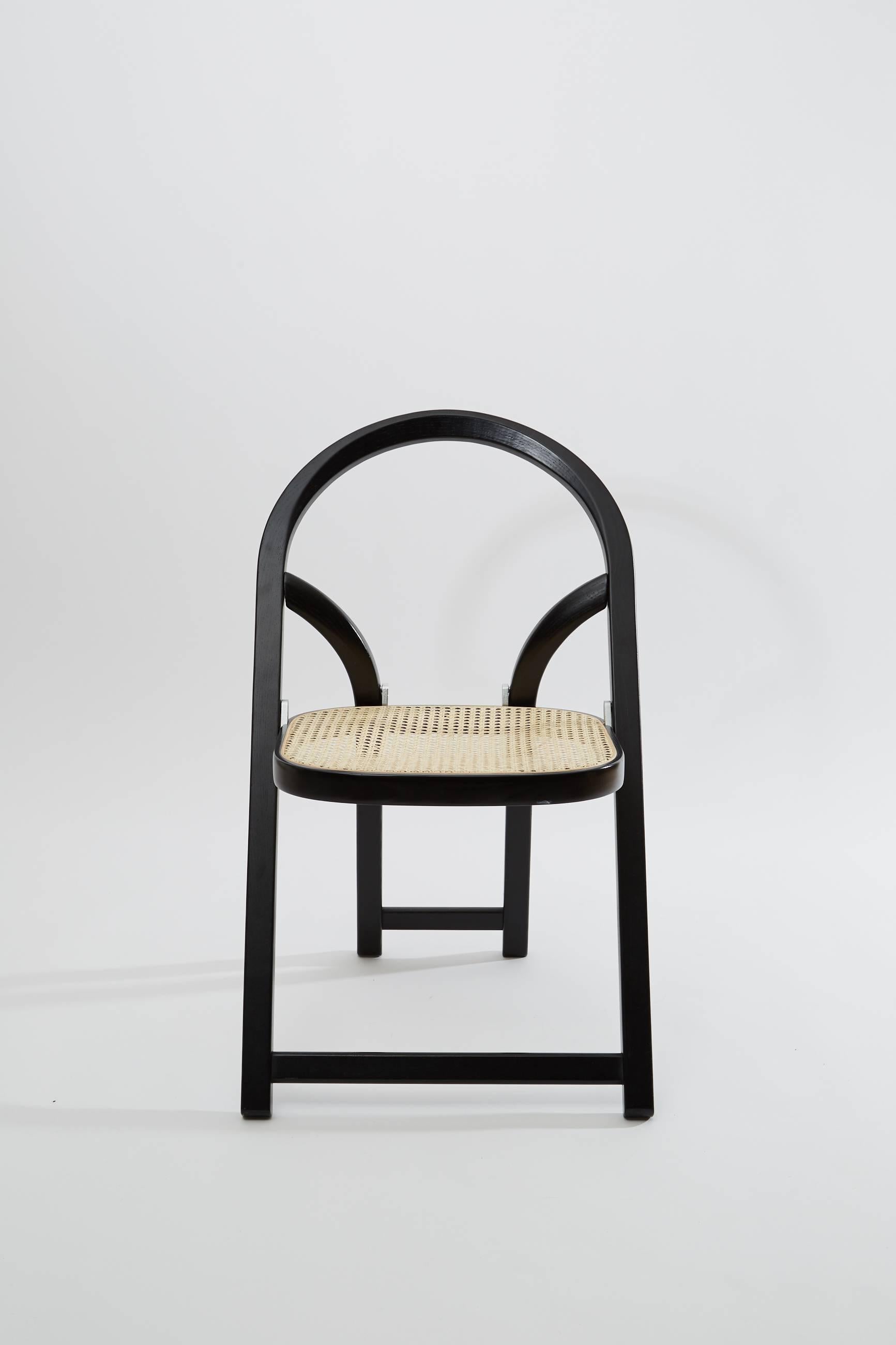 Gigi Sabadin Crassevig Arca Folding Chair in Black Wood and Natural Rattan, 1974 For Sale 1