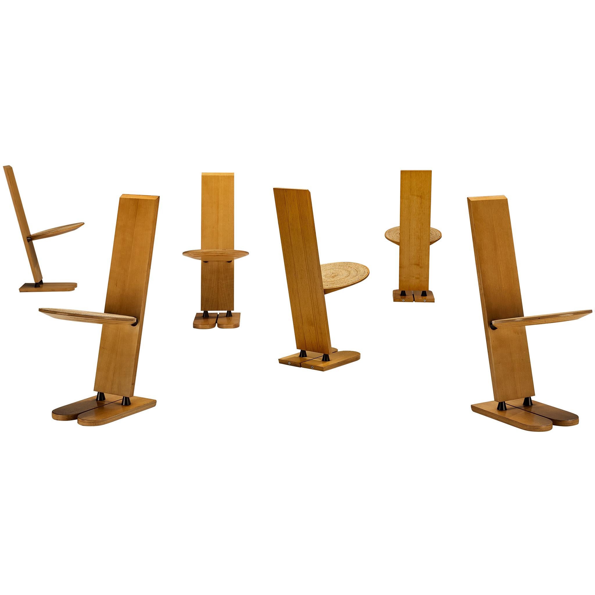 Gigi Sabadin for Emme Set of Six 'Pala' Dining Chairs in Ash and Rush