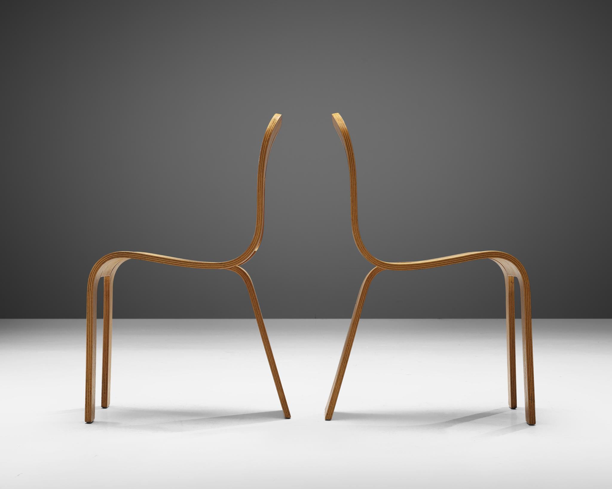 Italian Gigi Sabadin for Stilwood Set of Six Dining Chairs in Ash Plywood For Sale