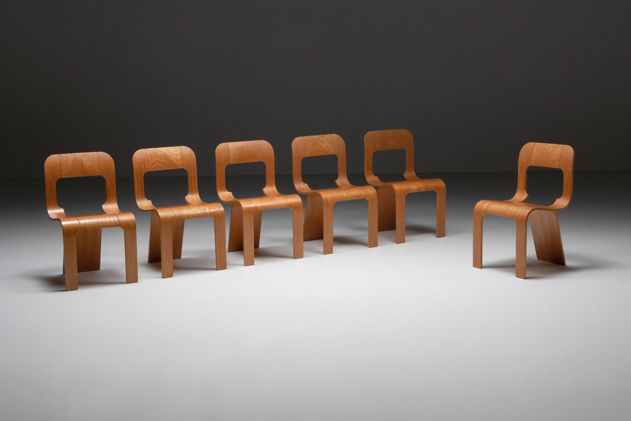 Italian Gigi Sabadin for Stilwood Chairs in Plywood, Mid-Century Modern 1970s