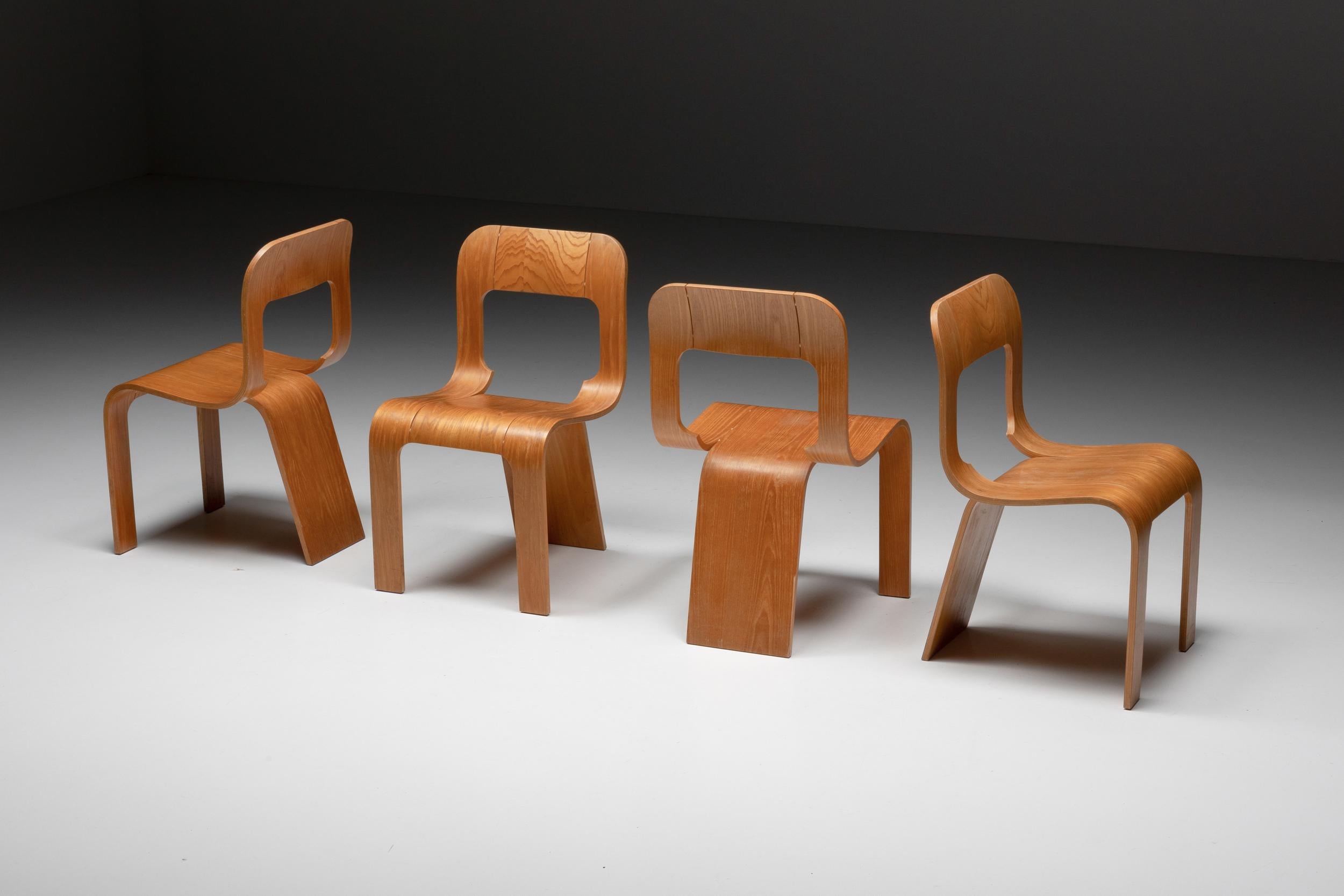 Gigi Sabadin for Stilwood Chairs in Plywood, Mid-Century Modern 1970s In Excellent Condition In Antwerp, BE
