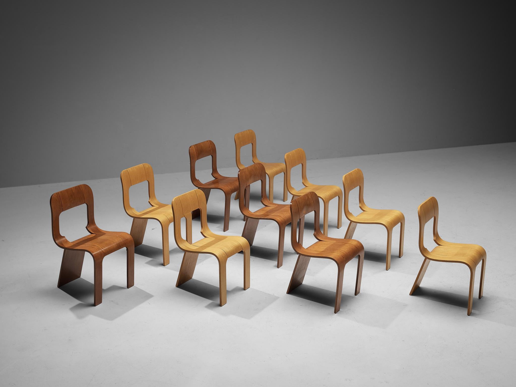 Gigi Sabadin pour Stilwood Ensemble de dix chaises en contreplaqué de frêne  5