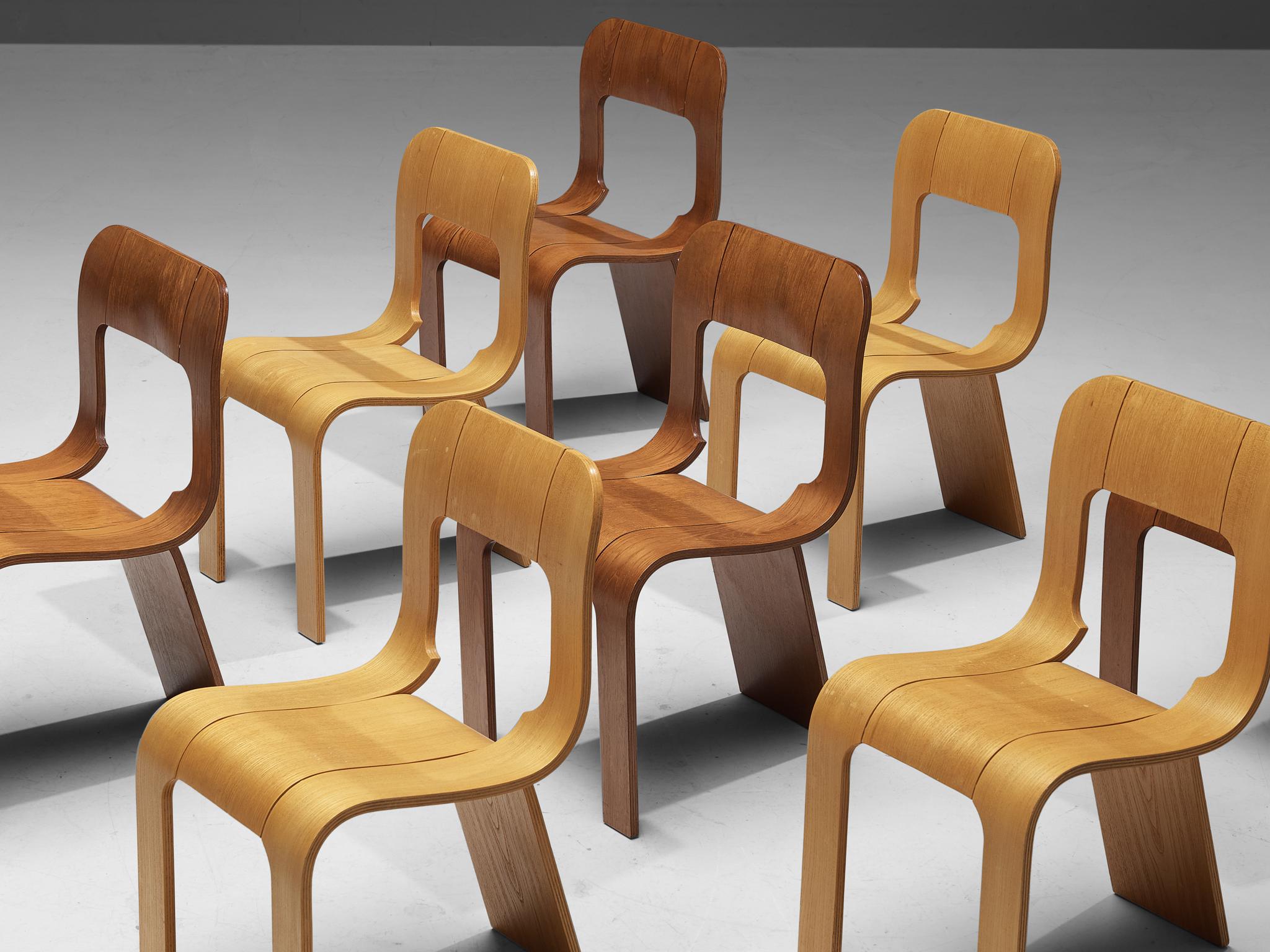 Mid-Century Modern Gigi Sabadin pour Stilwood Ensemble de dix chaises en contreplaqué de frêne 
