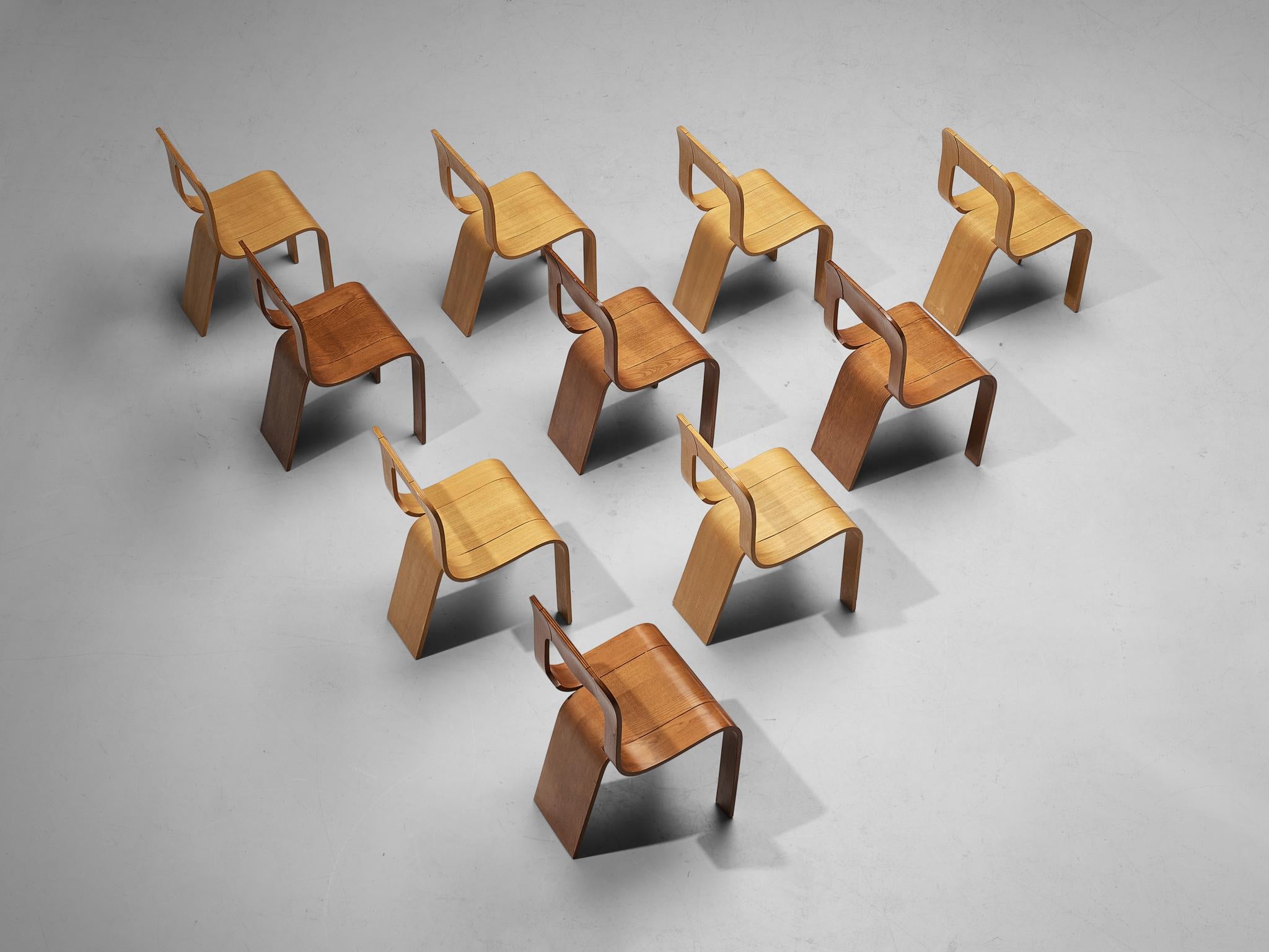 Italian Gigi Sabadin for Stilwood Set of Ten Chairs in Plywood