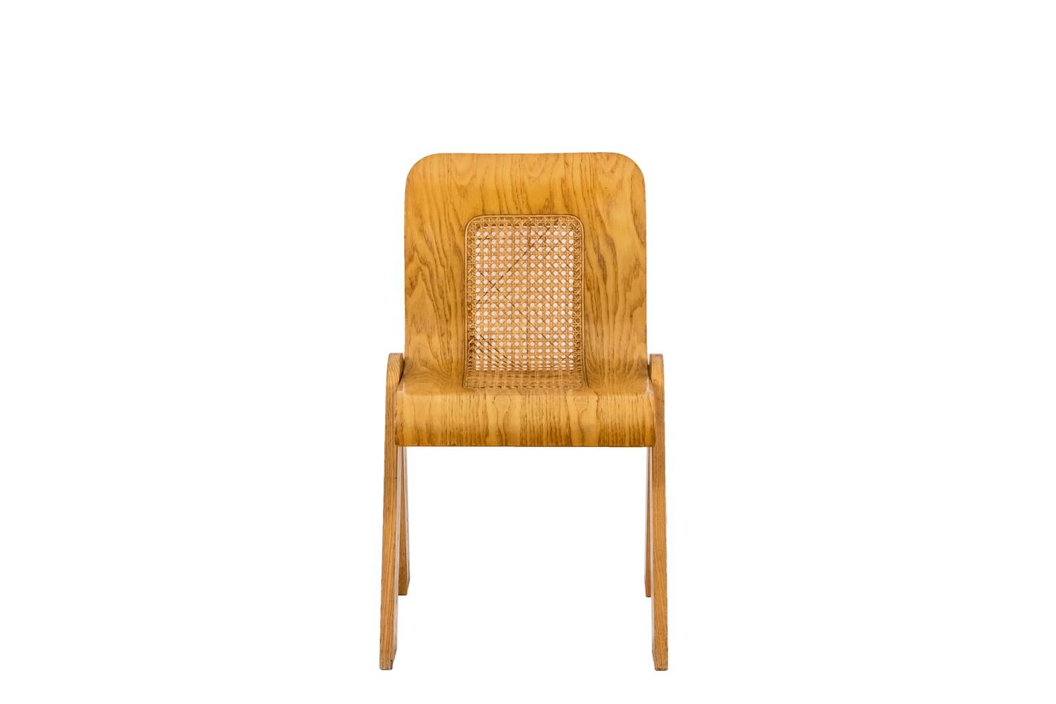 European Gigi Sabadin, Series of Four Chairs in Plywood, 1970s