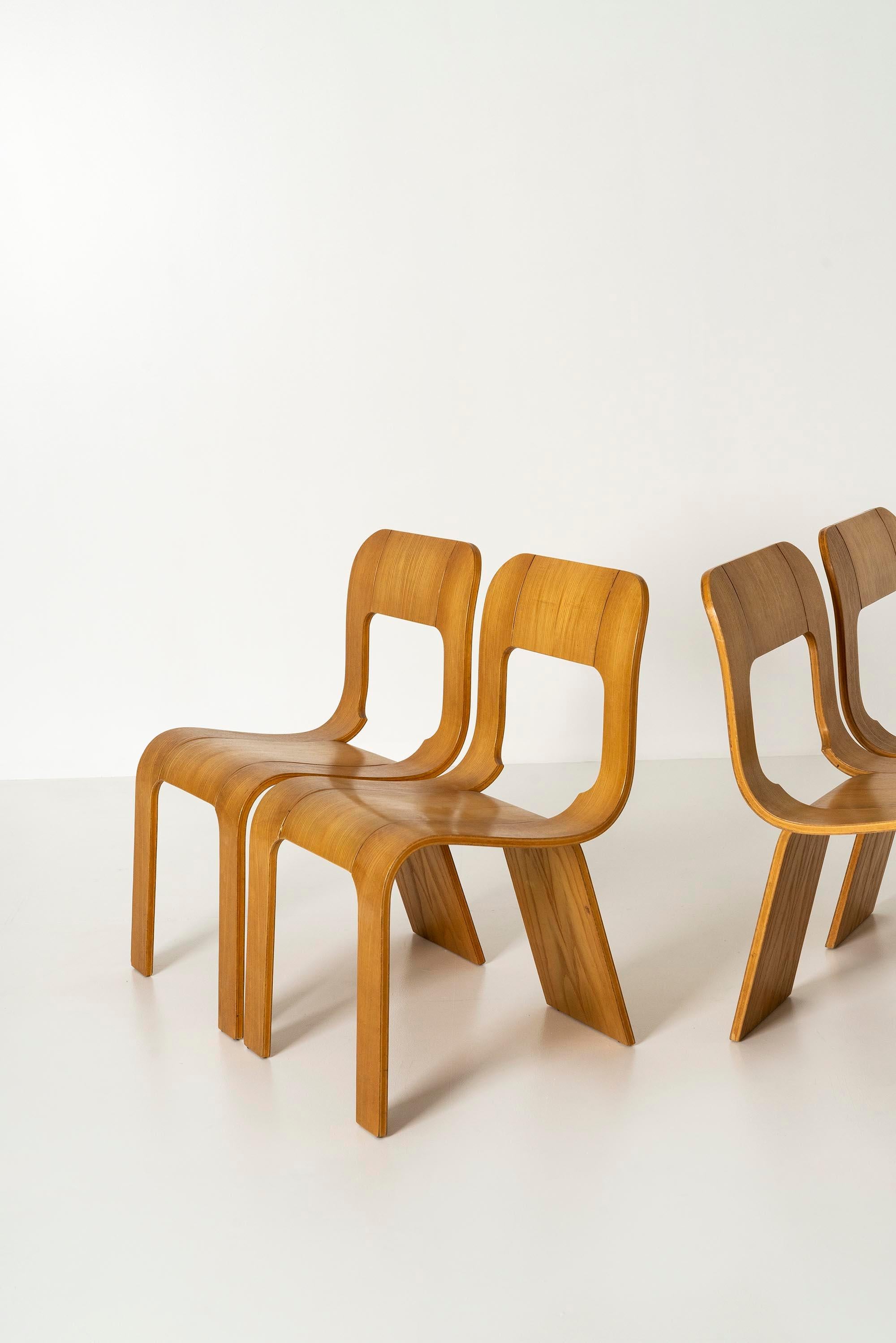 Italian Gigi Sabadin, Set of Four Stackable Chairs for Stilwood, Italy, ca 1973