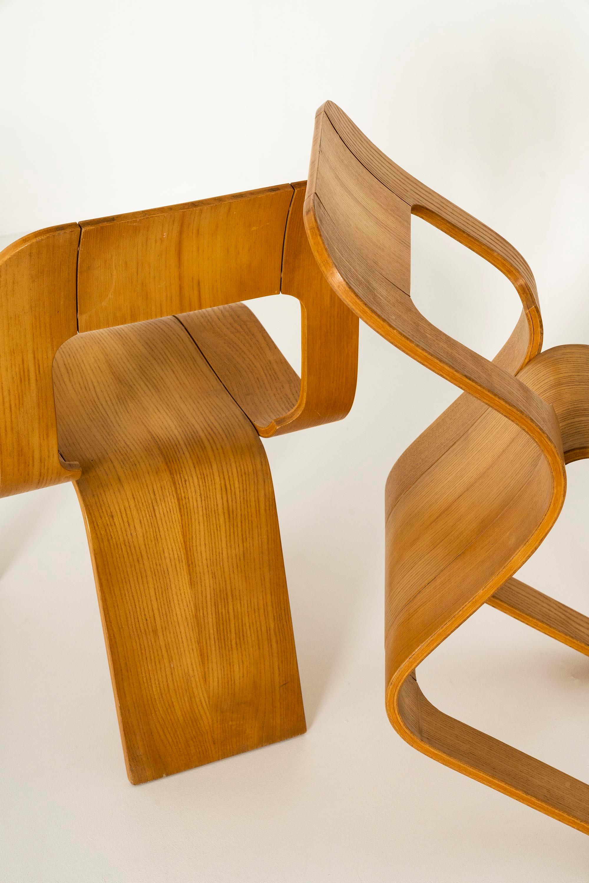 Veneer Gigi Sabadin, Set of Four Stackable Chairs for Stilwood, Italy, ca 1973