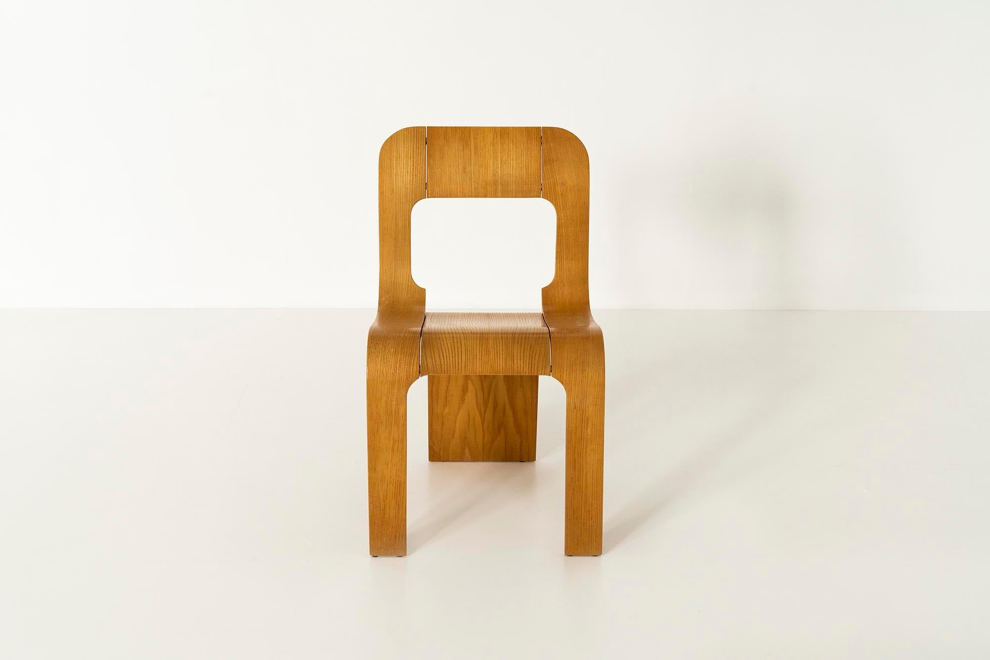Plywood Gigi Sabadin, Set of Four Stackable Chairs for Stilwood, Italy, ca 1973