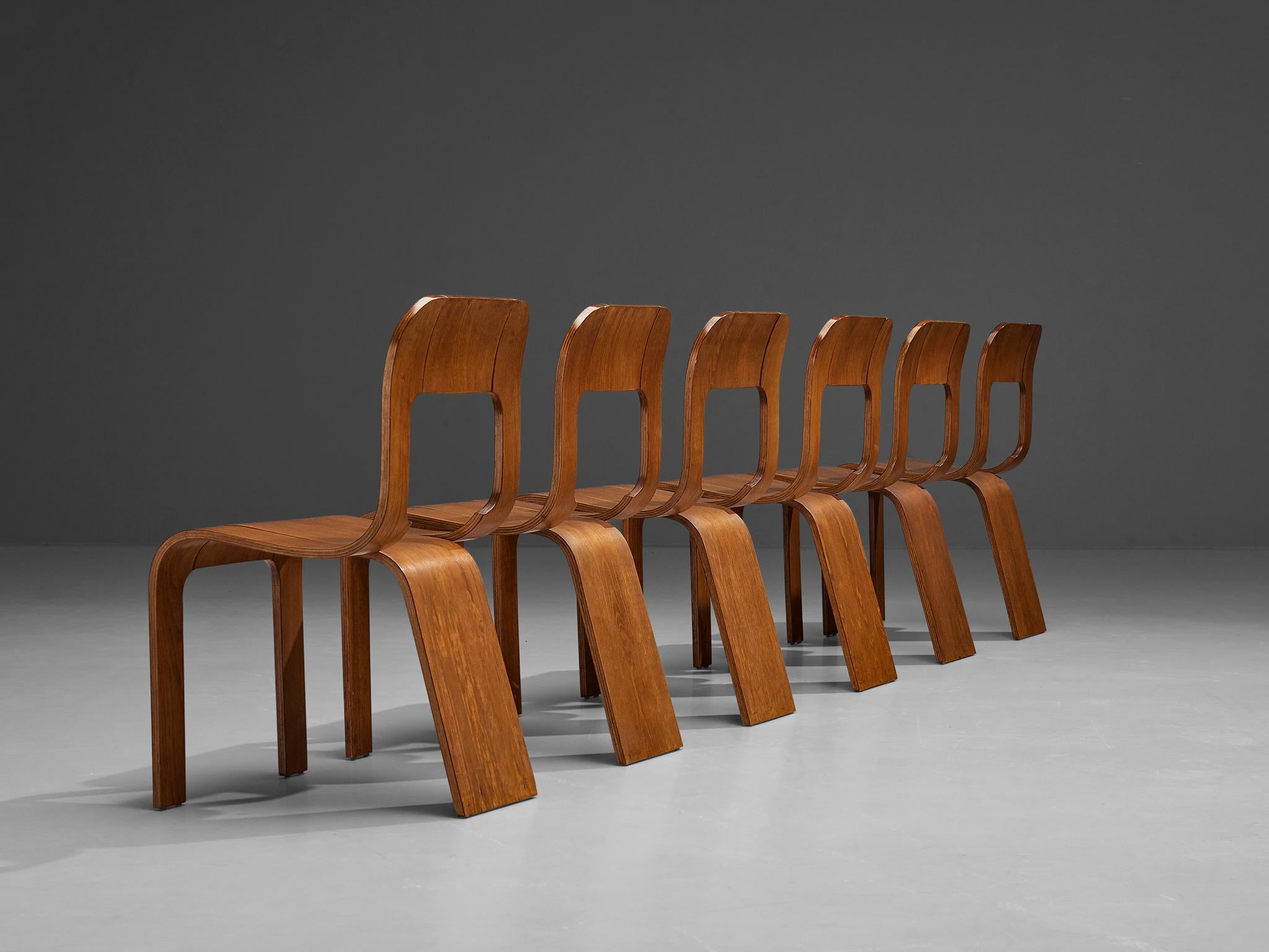 Gigi Sabadin Set of Six Stackable Chairs in Ash and Plywood 2