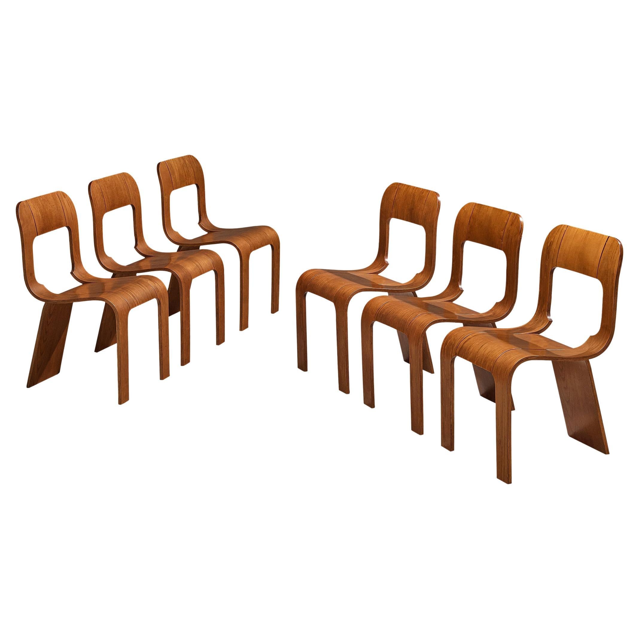 Gigi Sabadin Set of Six Stackable Chairs in Ash and Plywood