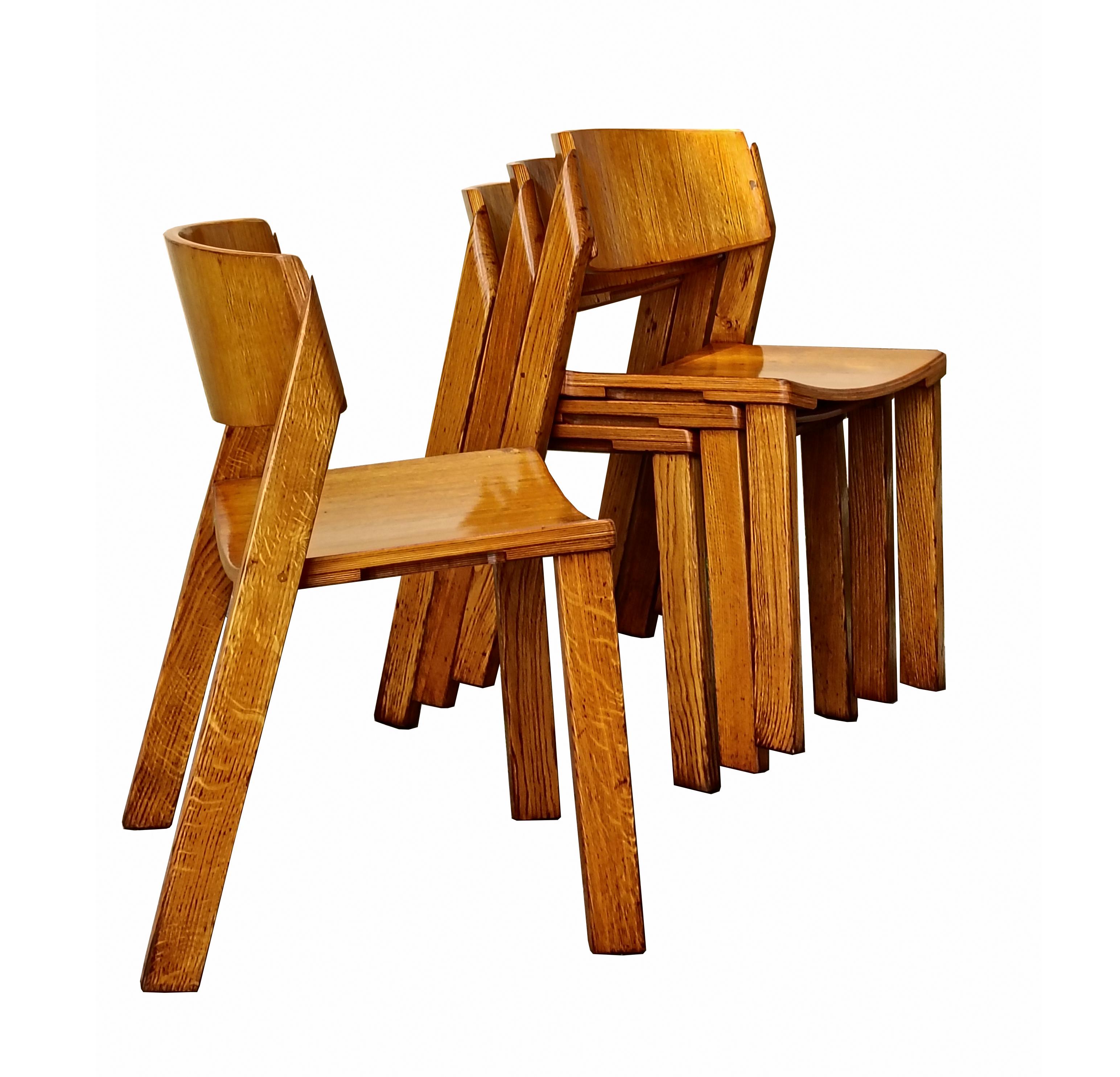 Juego de 4 sillas apilables de madera, estilo Gigi Sabadin, Italia Años 60 Italian en venta