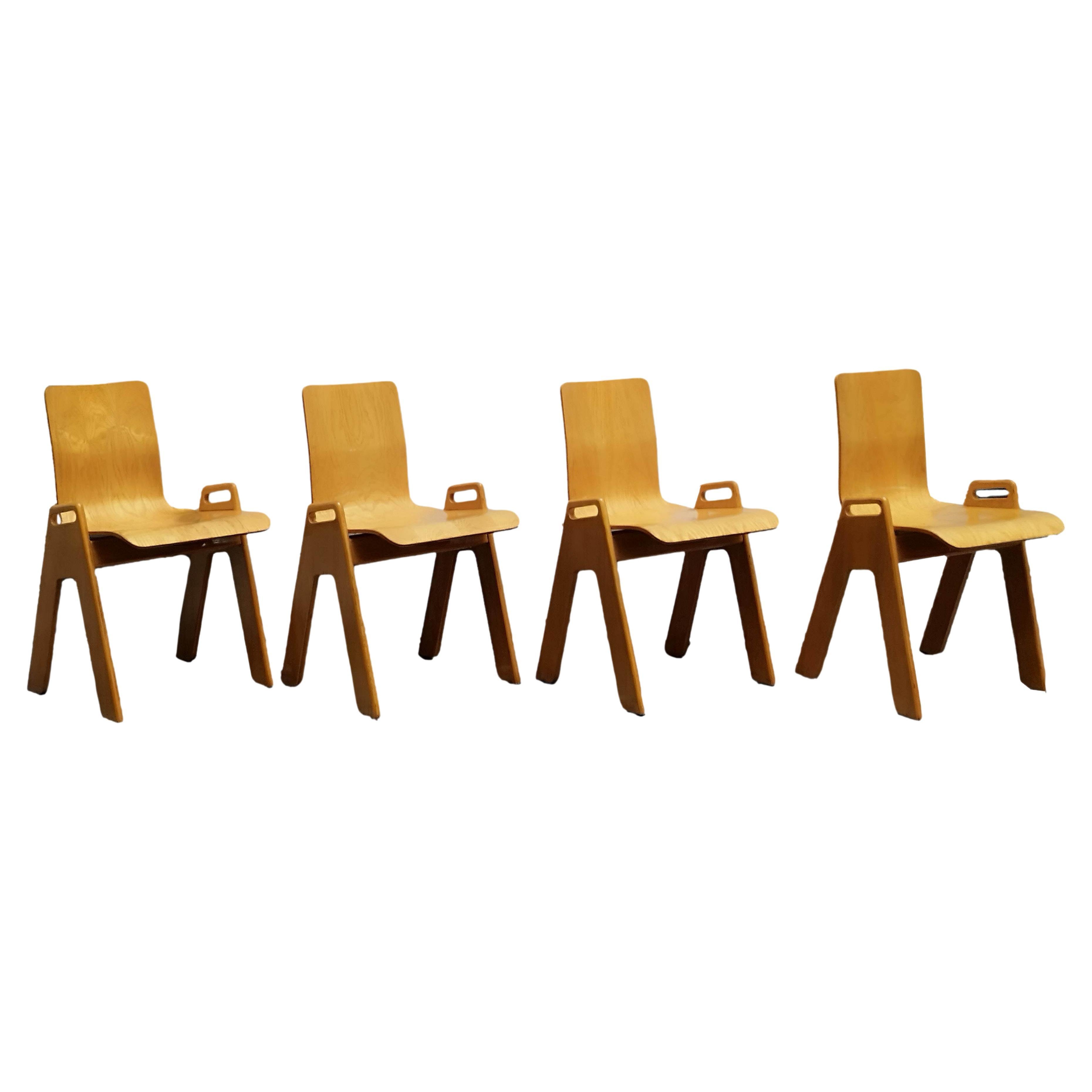 Gigi Sabadin Style Set of Four Plywood Stackables Chairs, Italy 1970s ...