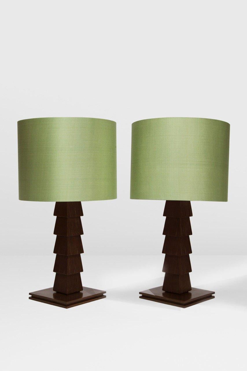 Modern Gigi Table Lamp by Francis Sultana, Bronze and Silk Shade For Sale