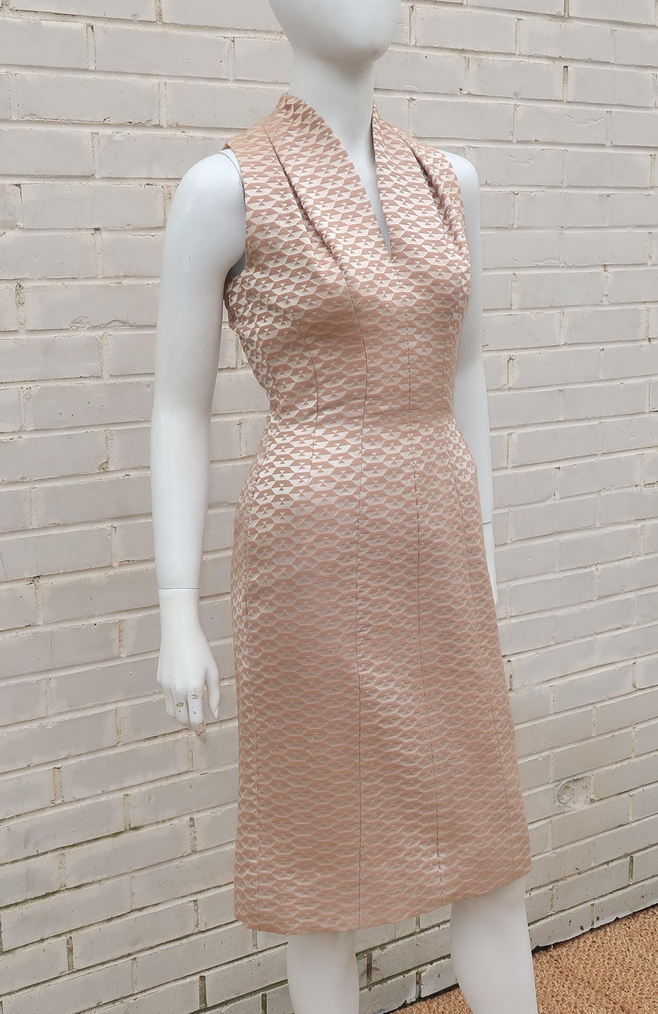 Brown GiGi Young Champagne Brocade Cocktail Dress, C.1960