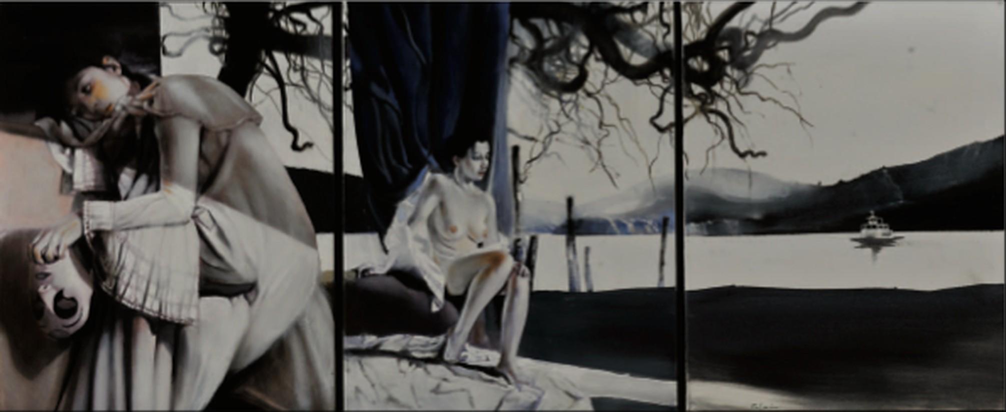 Gigino Falconi Figurative Painting - L'attesa melancolica, 2020