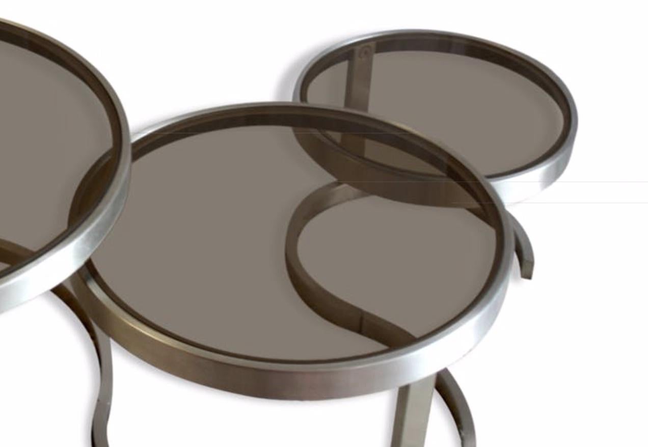 Mid-Century Modern Gigognes Tables in Brushed Metal, 1970s