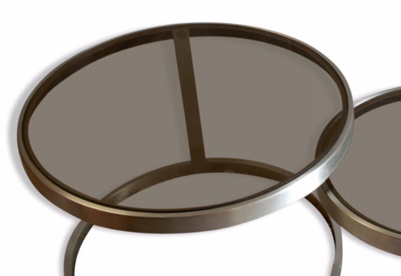 French Gigognes Tables in Brushed Metal, 1970s