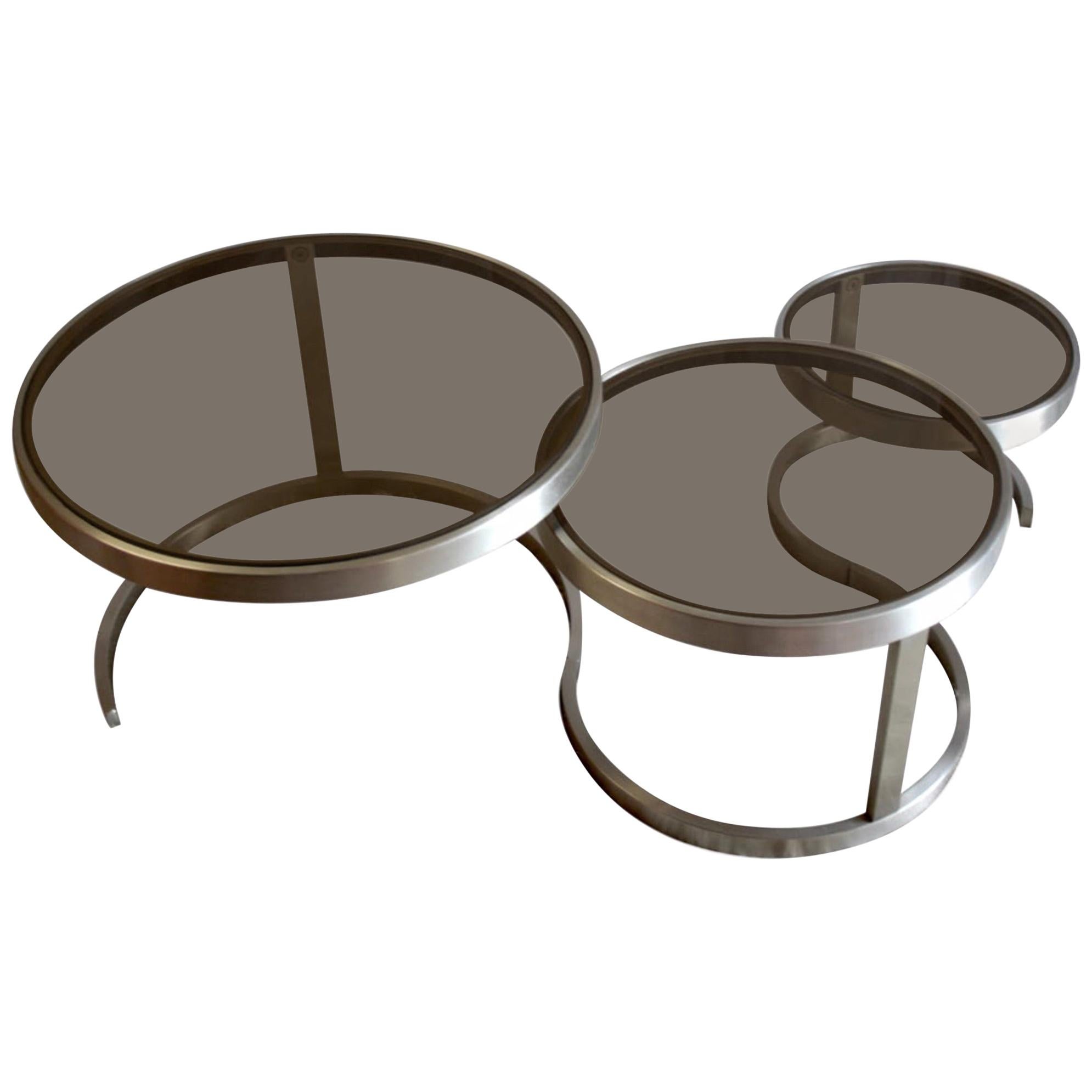 Gigognes Tables in Brushed Metal, 1970s