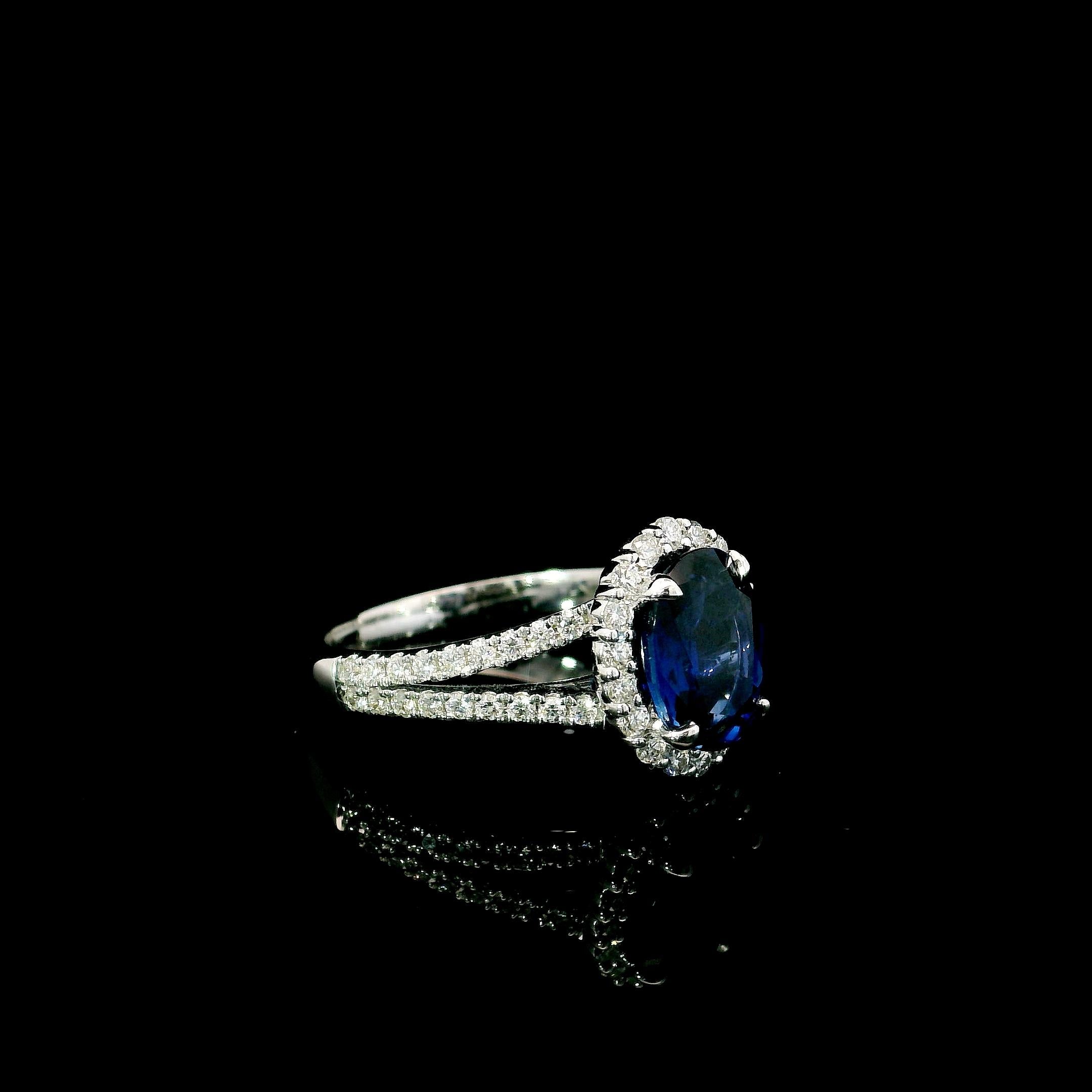 Oval Cut GII Certified 1.75 Carat Blue Diamond Ring For Sale