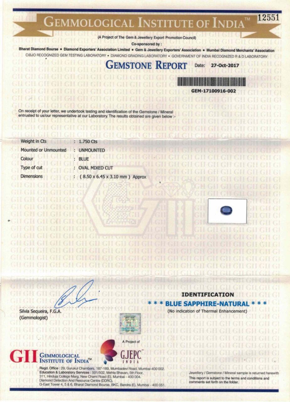 GII Certified 1.75 Carat Blue Diamond Ring For Sale 3