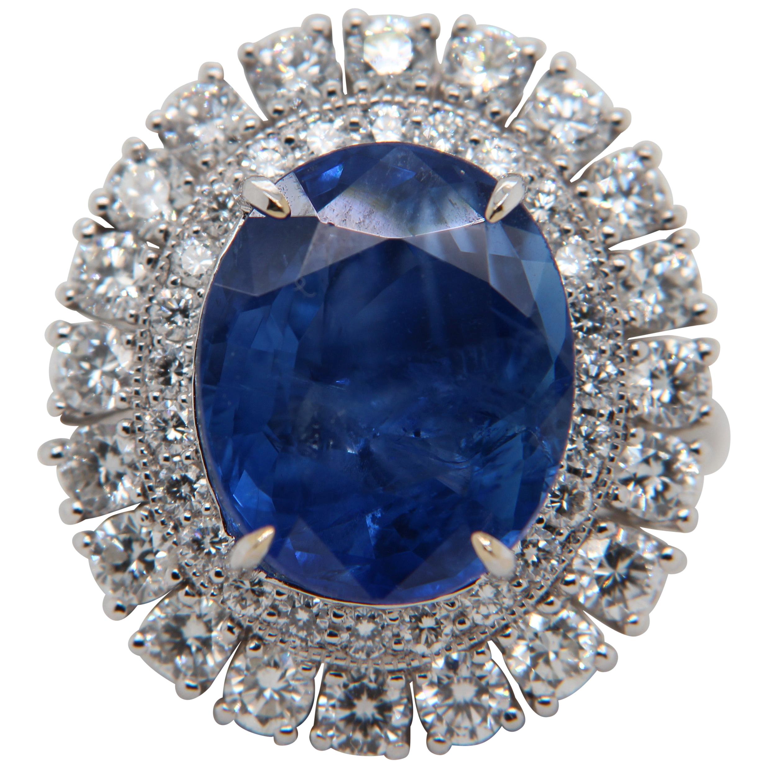 GII Certified 9.66 Carat Burma Blue Sapphire Diamond Ring