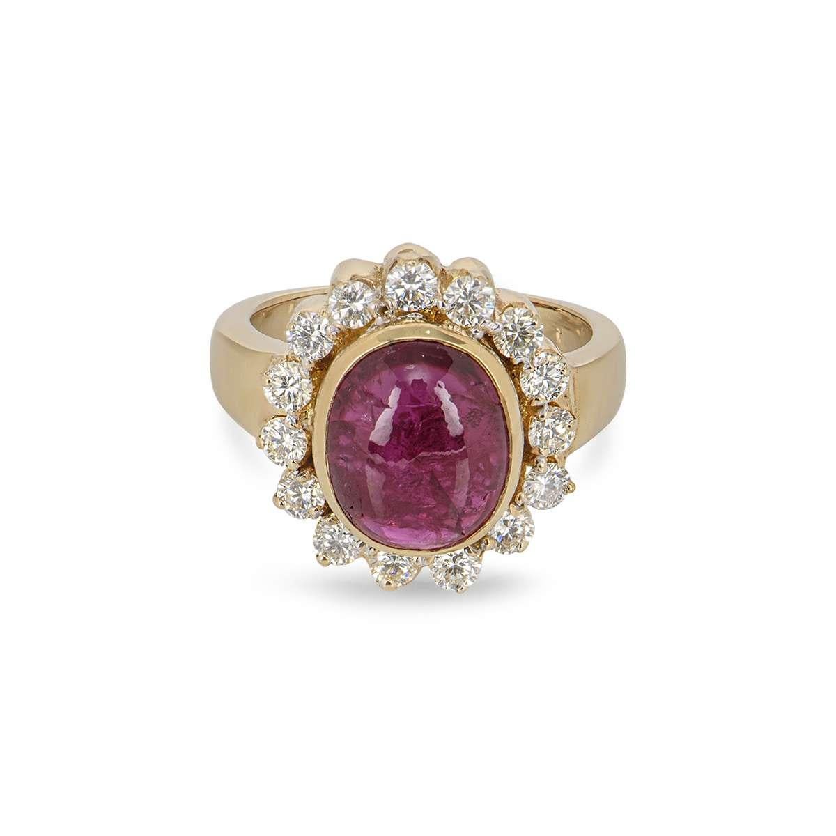 Round Cut GII Certified Yellow Gold Diamond & Ruby Ring For Sale