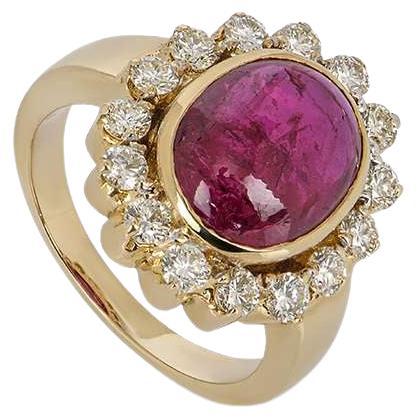GII Certified Yellow Gold Diamond & Ruby Ring For Sale