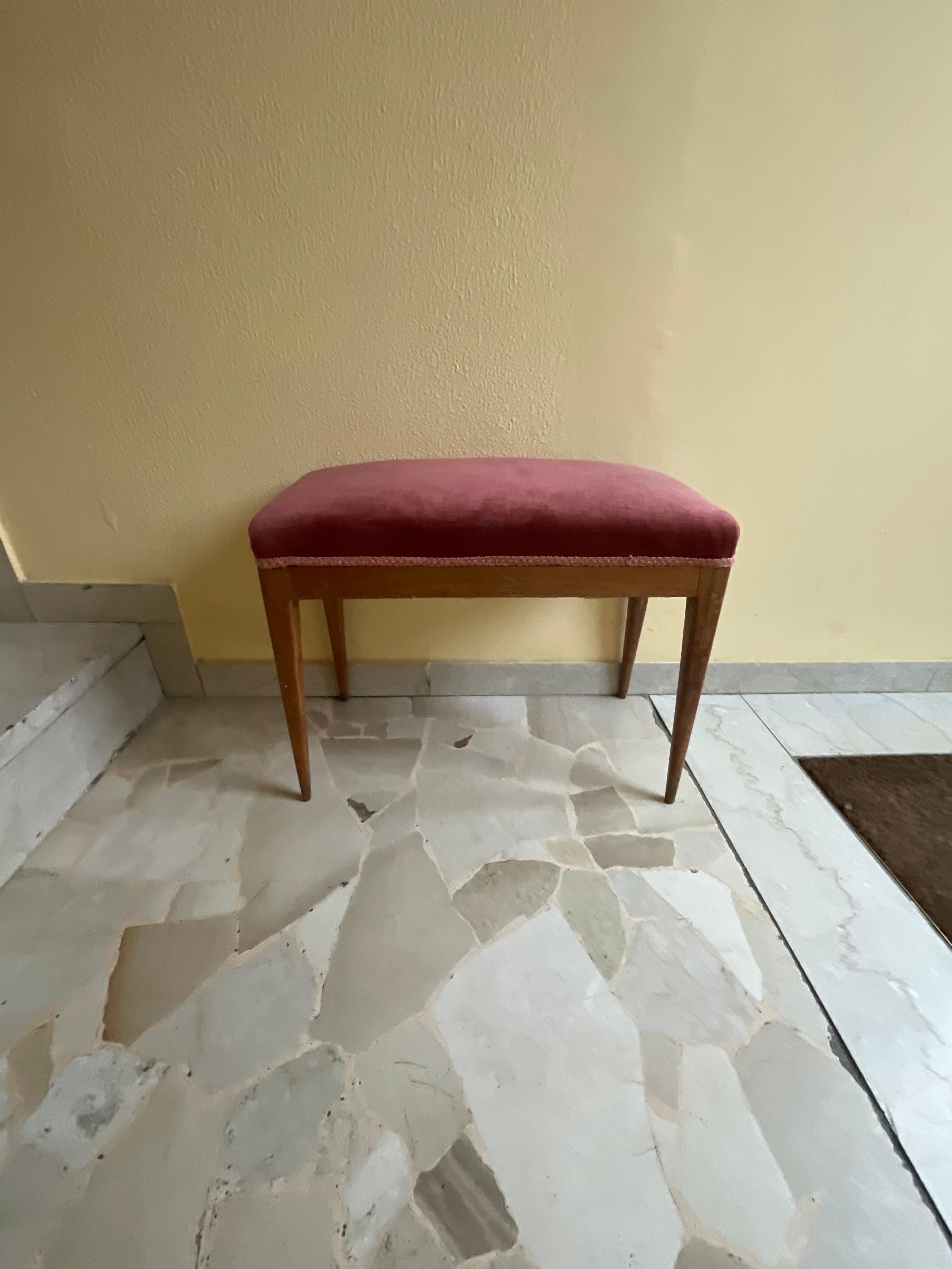 GiIO PONTI - Walnut bench, pink velvet - Made in ITALY 1940s For Sale 3