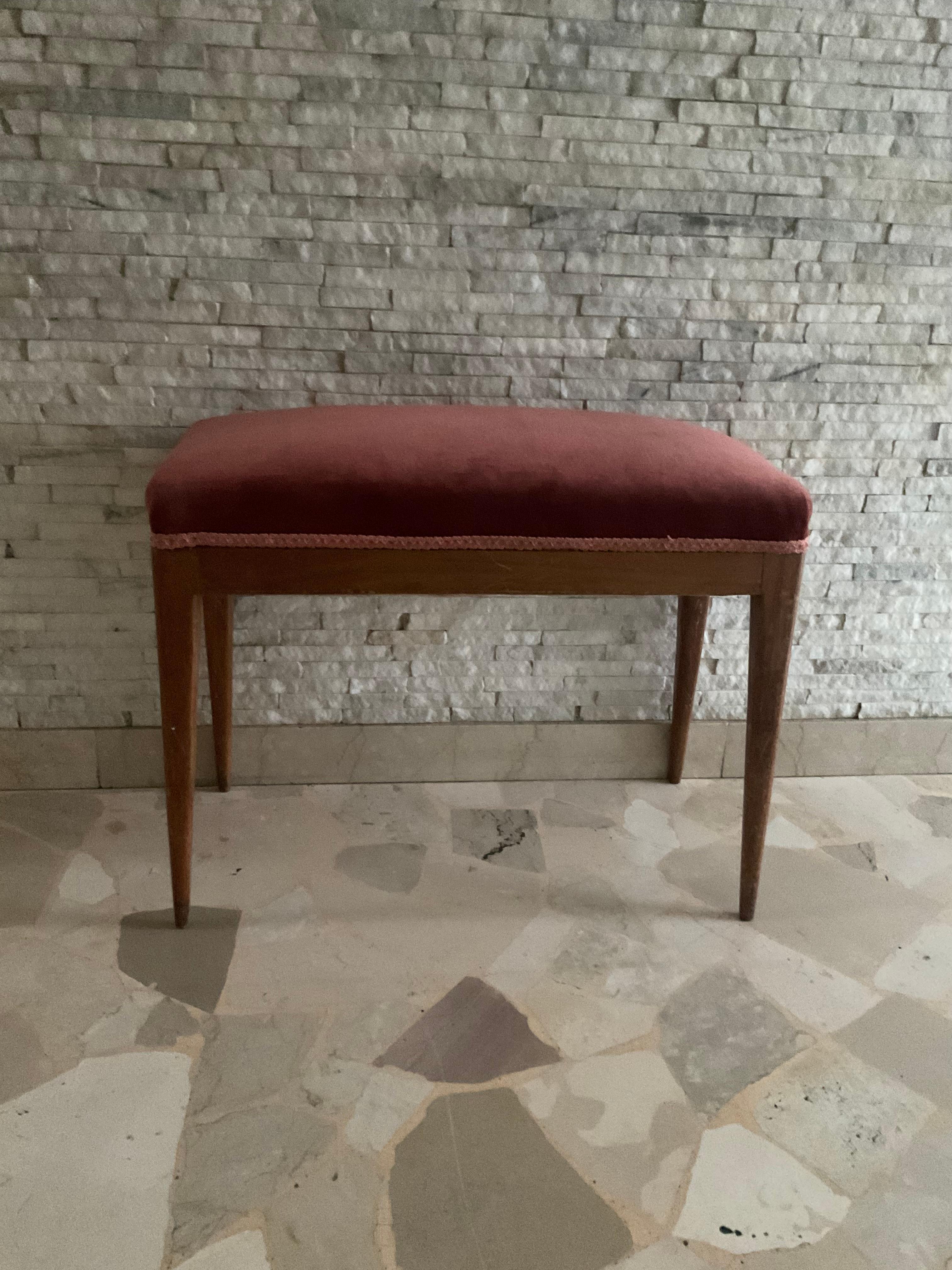 GiIO PONTI - Walnut bench, pink velvet - Made in ITALY 1940s For Sale 6