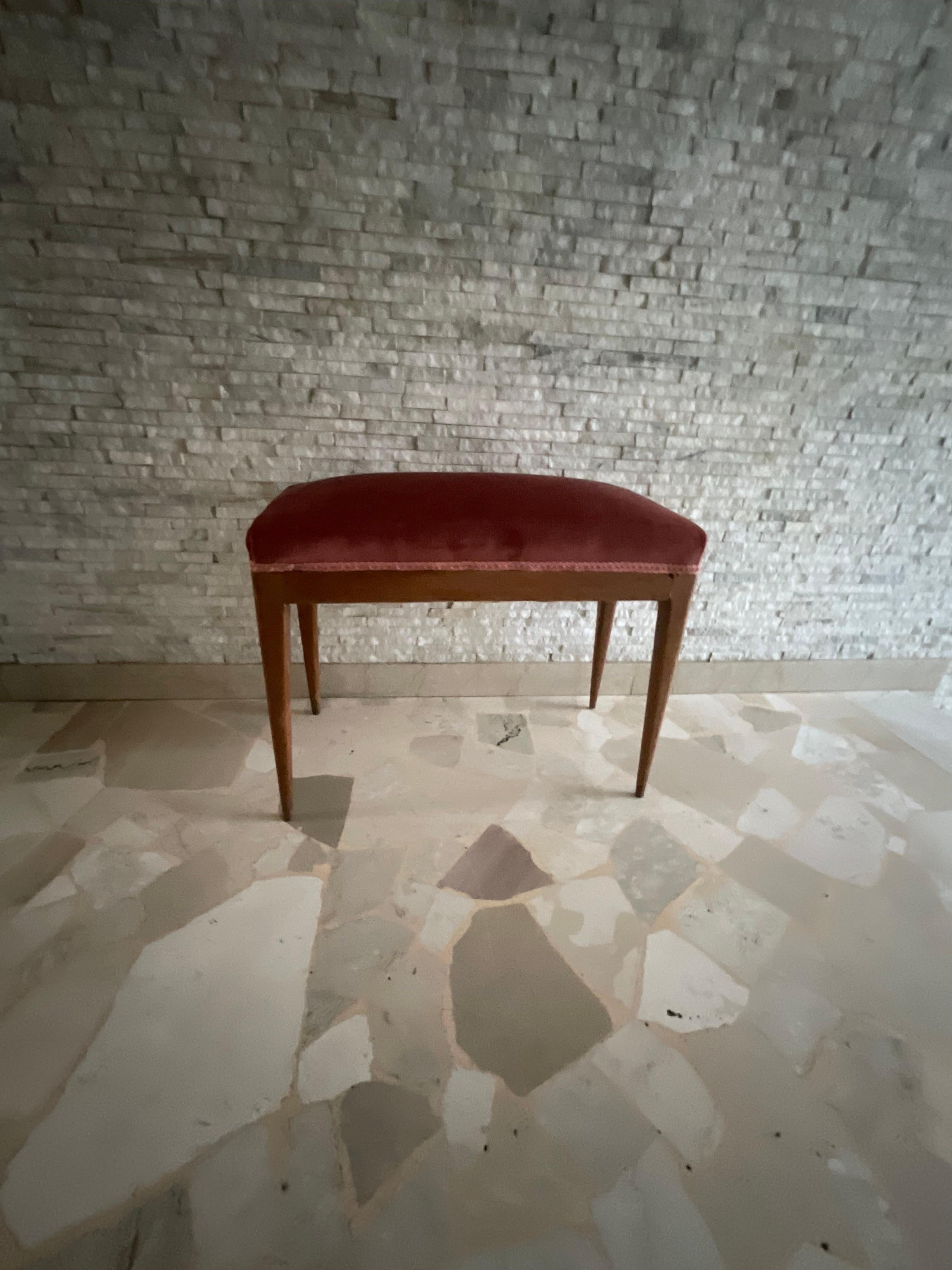 GiIO PONTI - Walnut bench, pink velvet - Made in ITALY 1940s For Sale 7