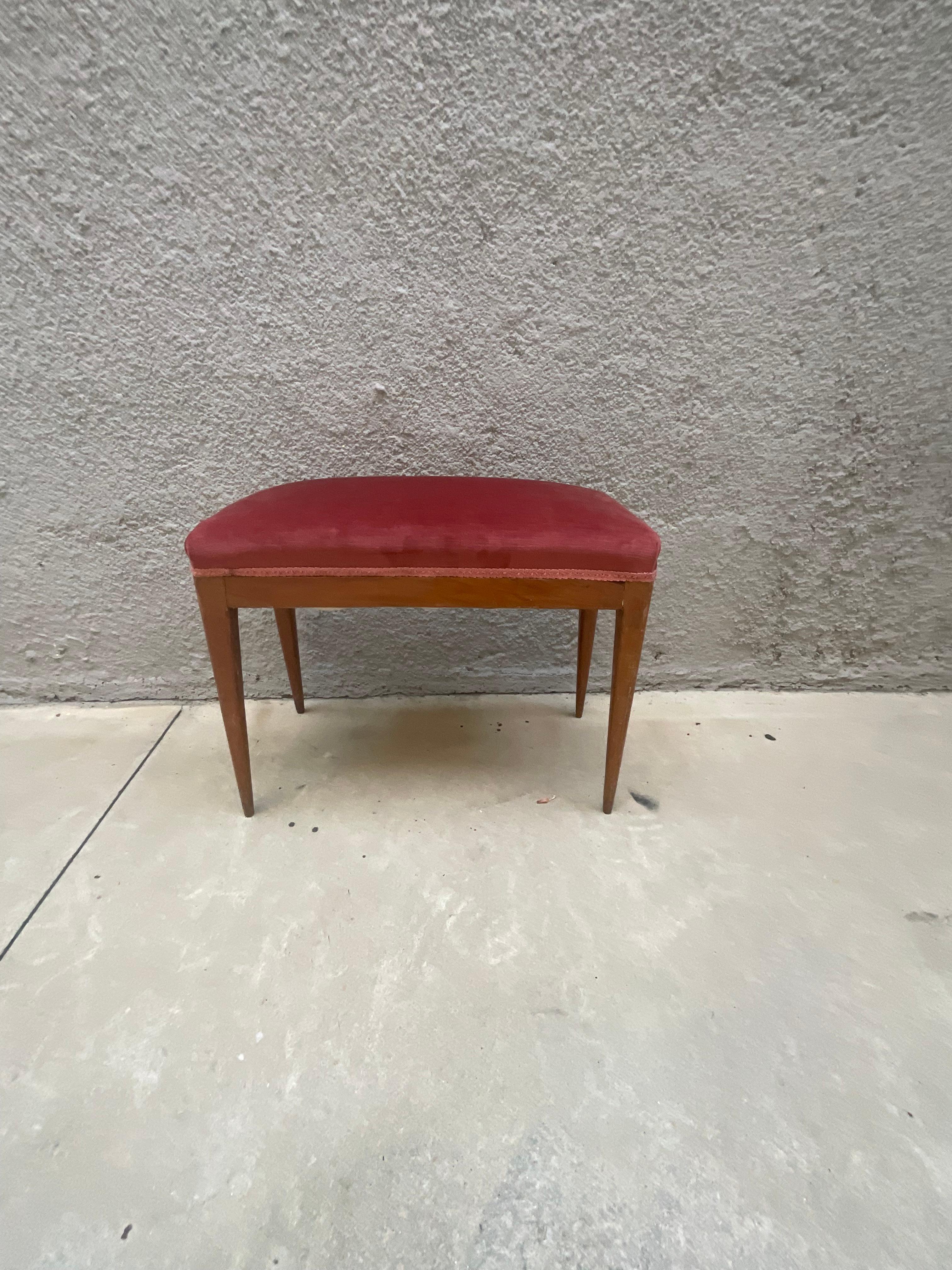 GiIO PONTI - Walnut bench, pink velvet - Made in ITALY 1940s For Sale 8