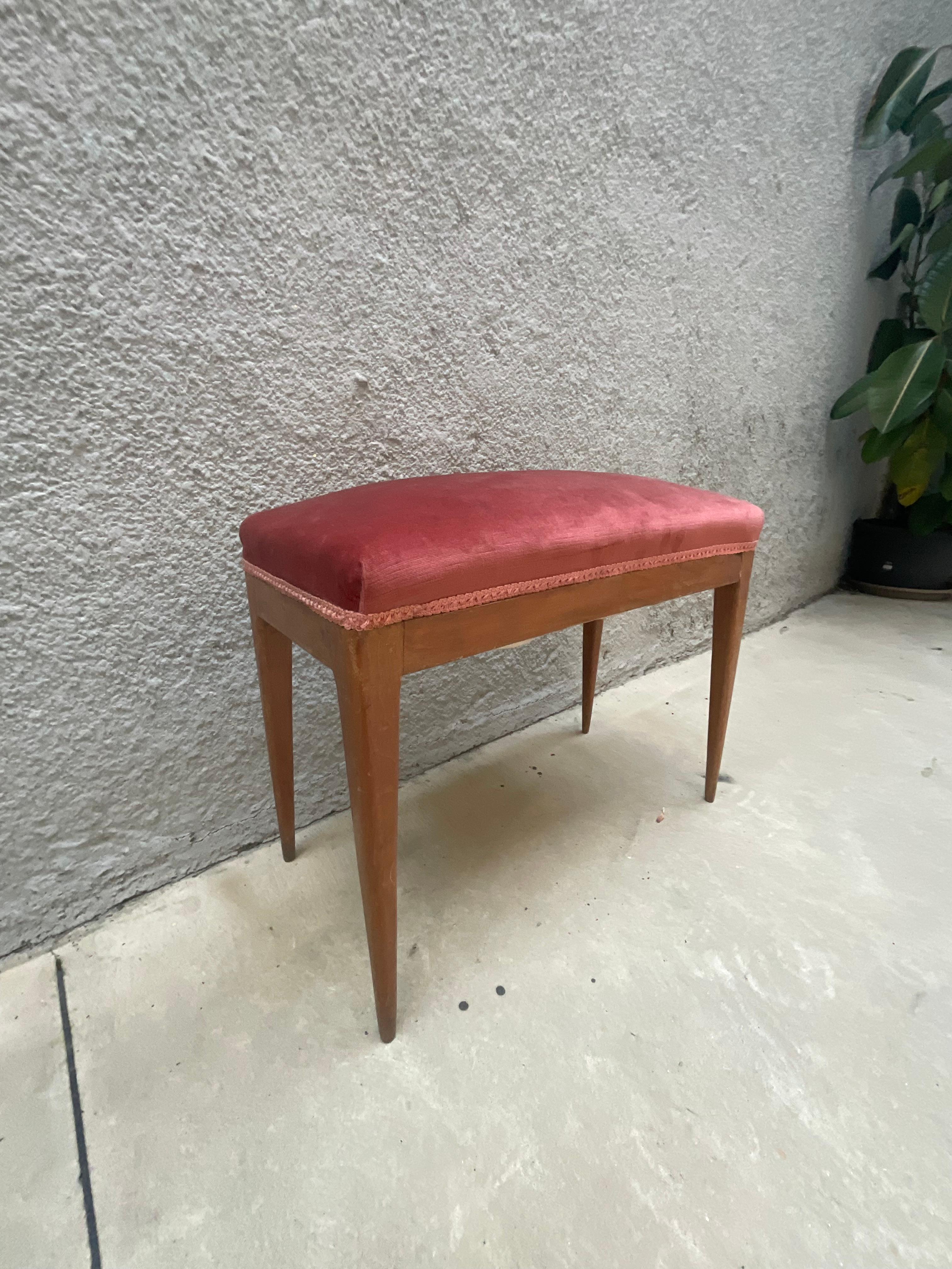 GiIO PONTI - Walnut bench, pink velvet - Made in ITALY 1940s For Sale 10