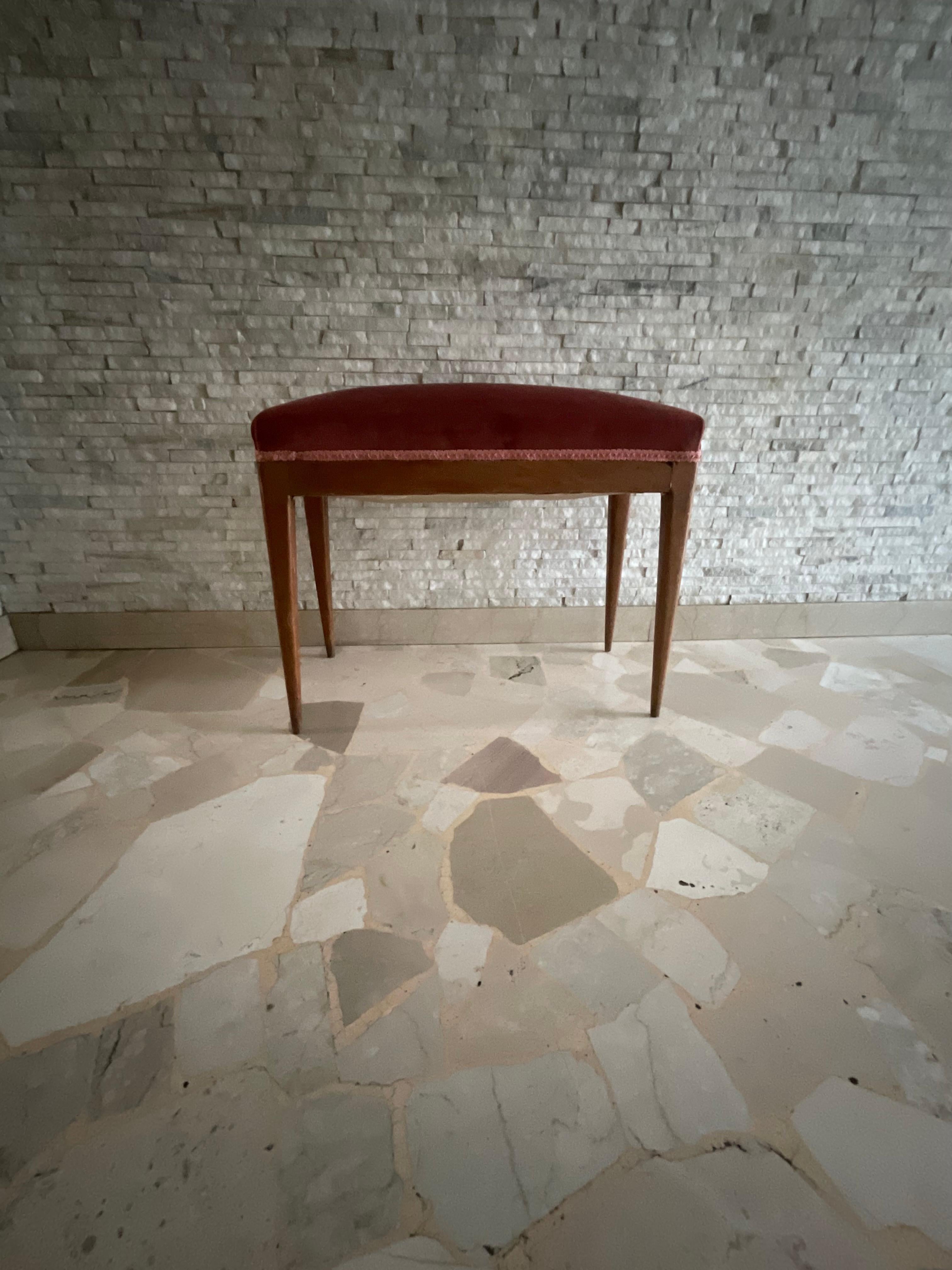 Other GiIO PONTI - Walnut bench, pink velvet - Made in ITALY 1940s For Sale